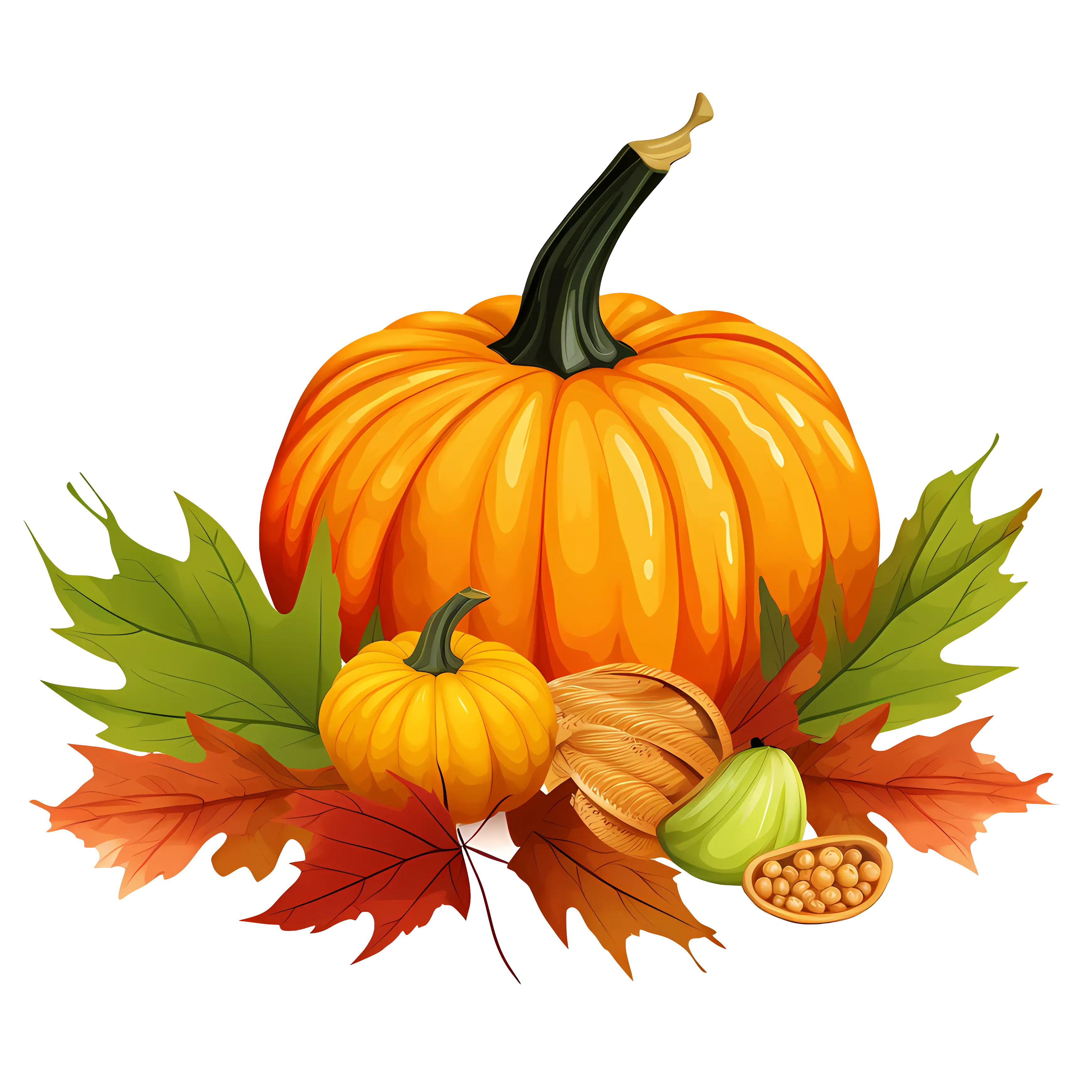Pumpkins with Autumn Leaves Seasonal Decoration