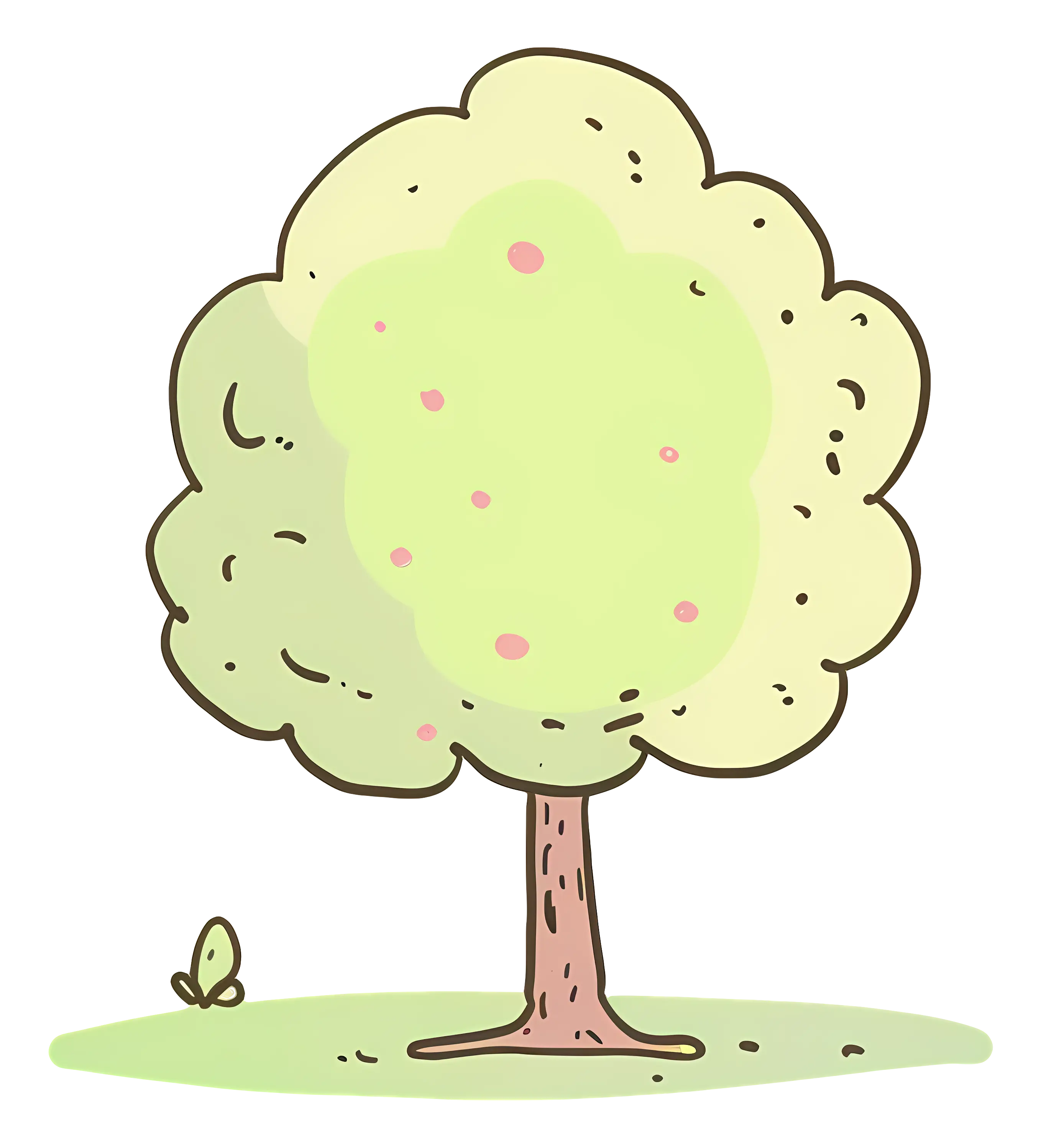 Cartoon Tree with Green Leaves