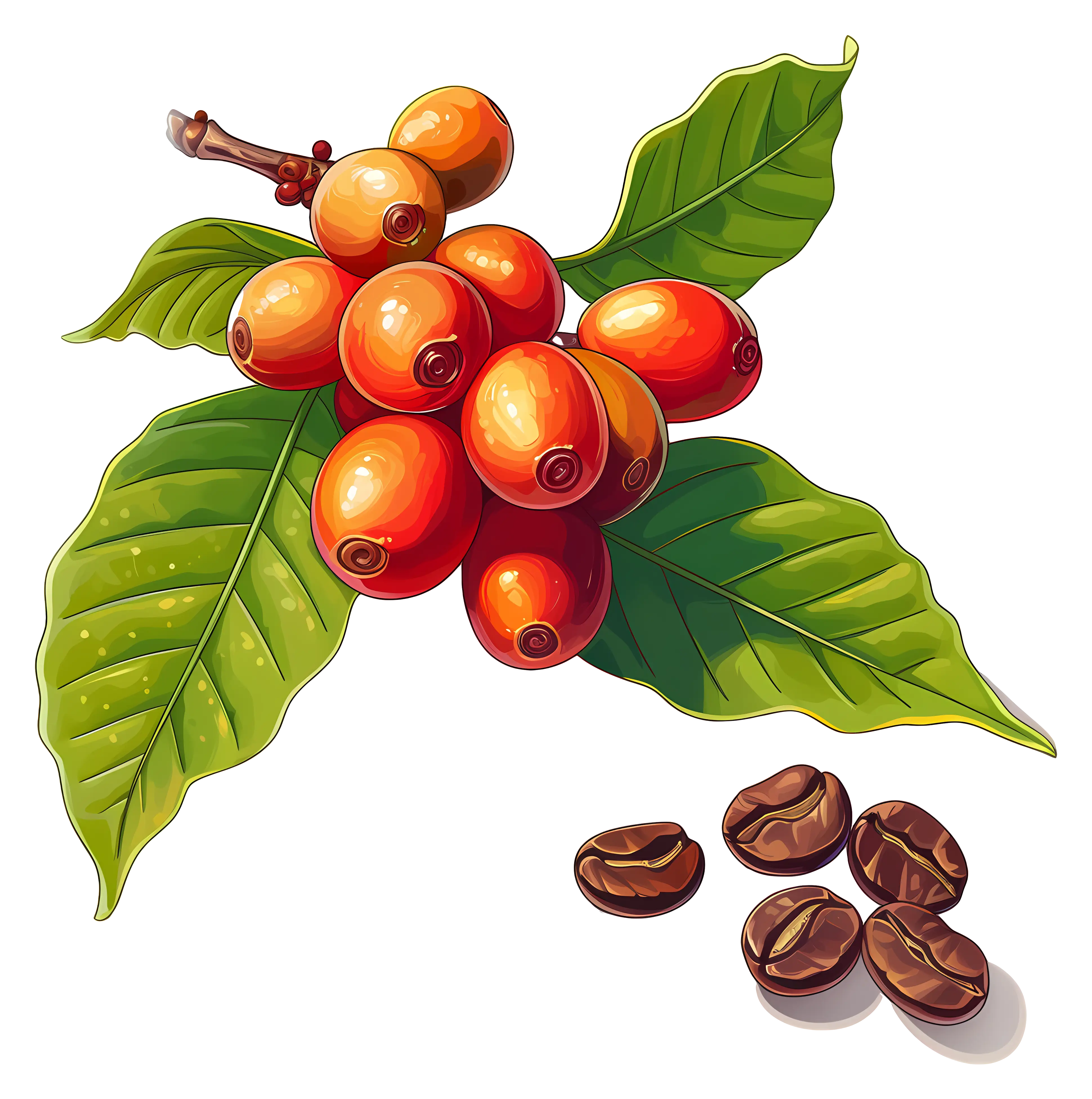 Coffee Berries and Beans Illustration