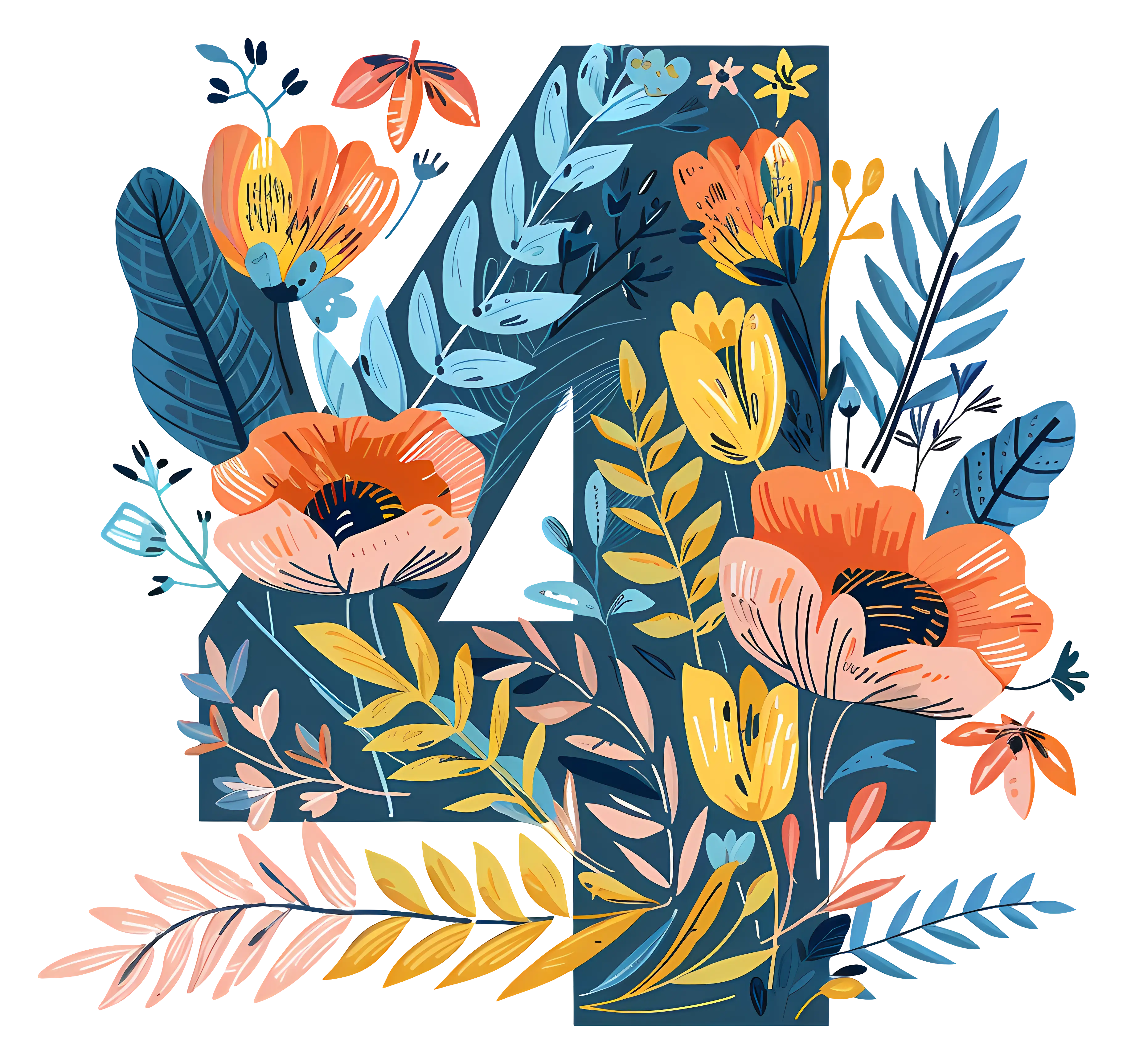 Decorative Floral Number 4 Illustration