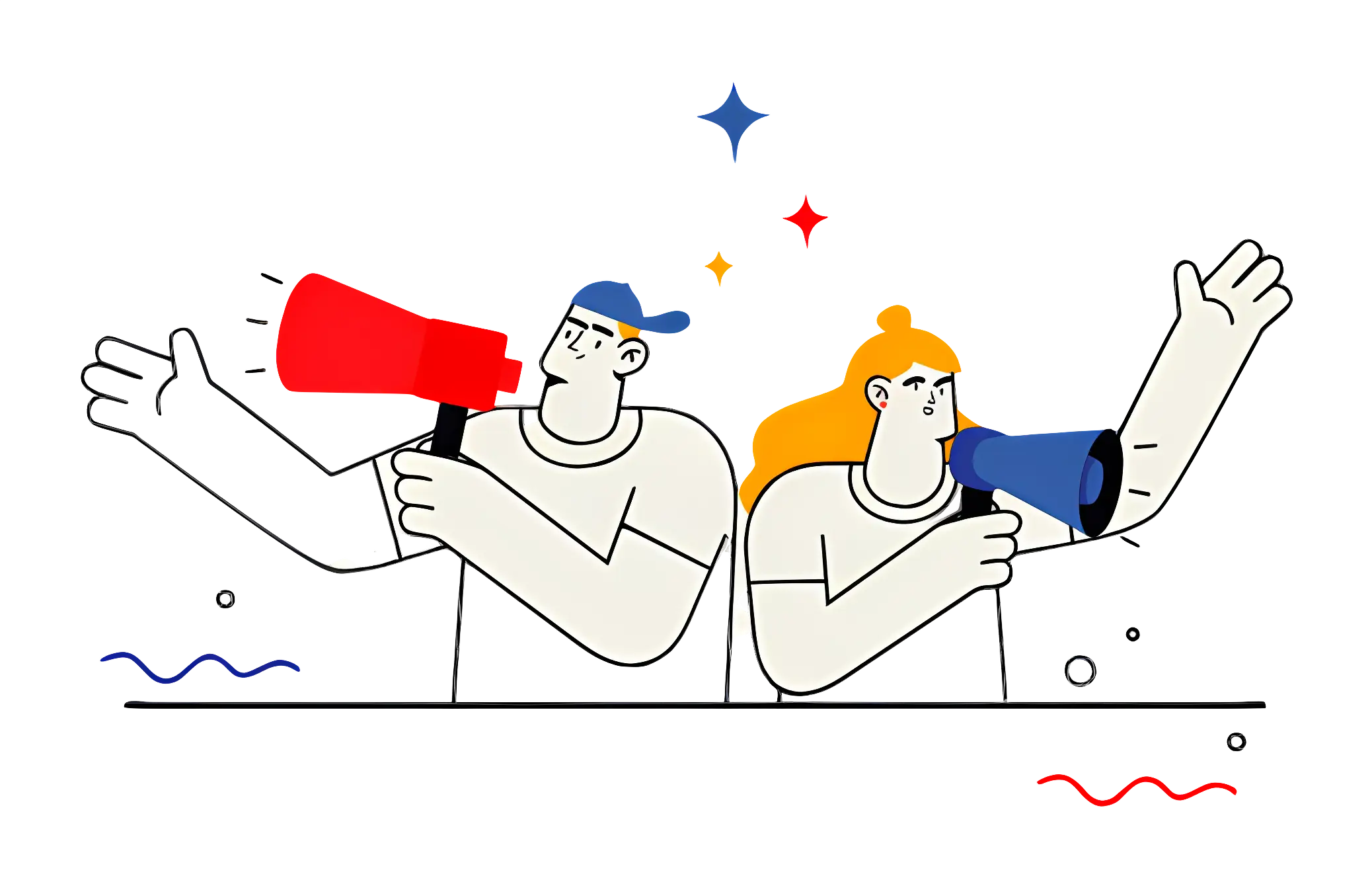 Illustration of People Making Announcements with Megaphones