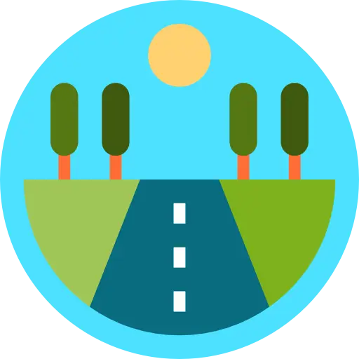 Road Icon with Trees and Sun