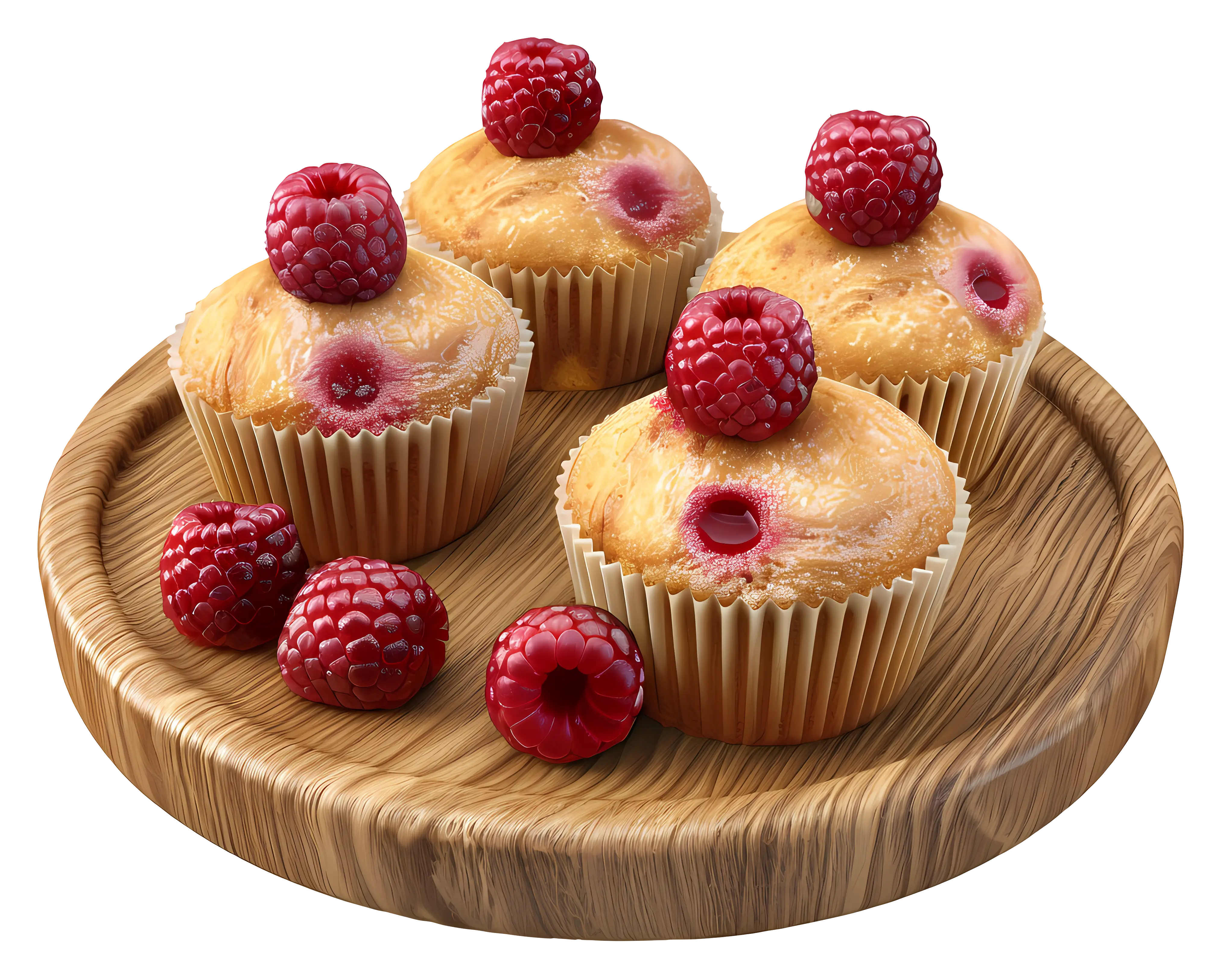 Raspberry Cupcakes on Wooden Plate
