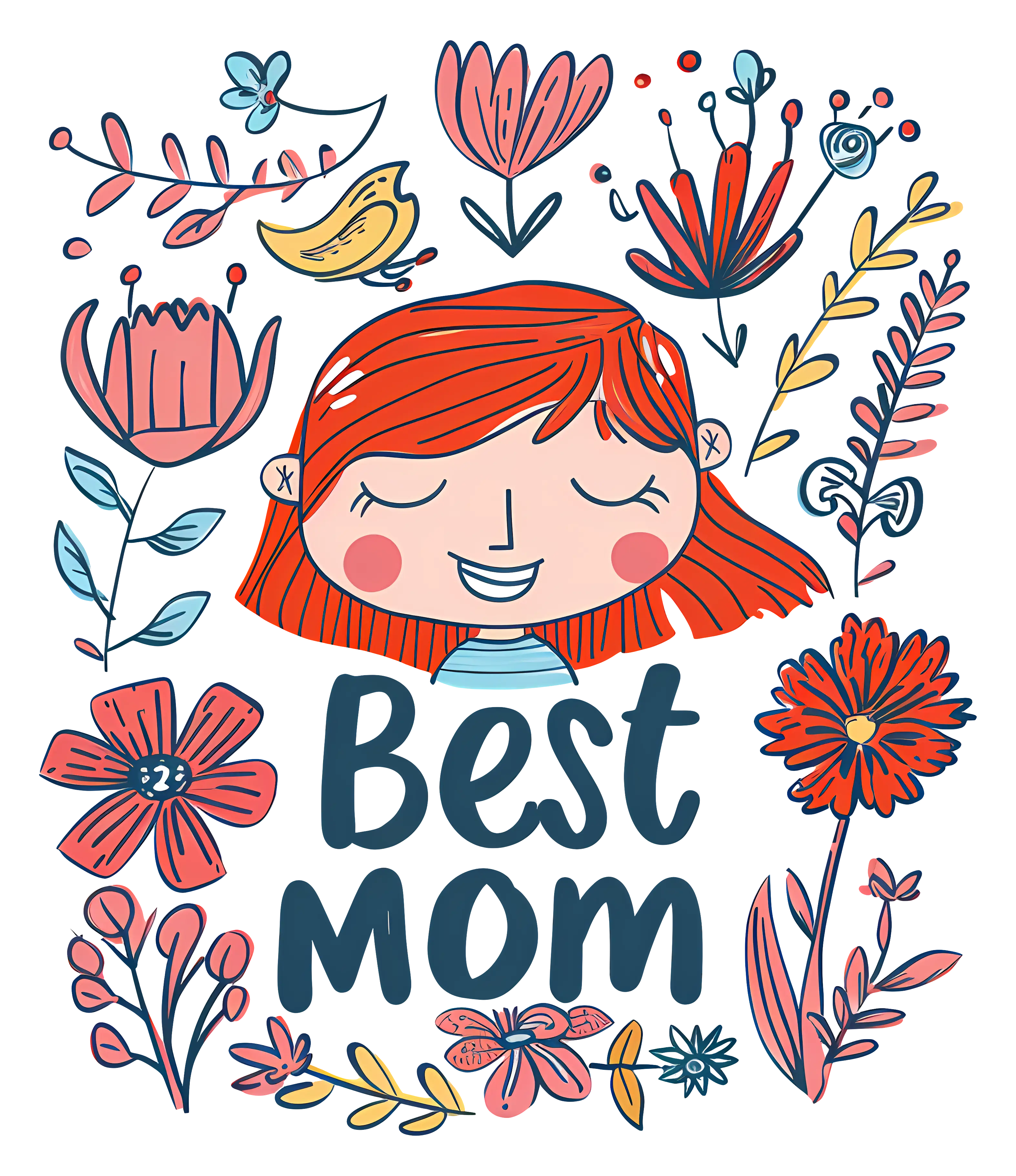 Best Mom Illustration with Flowers