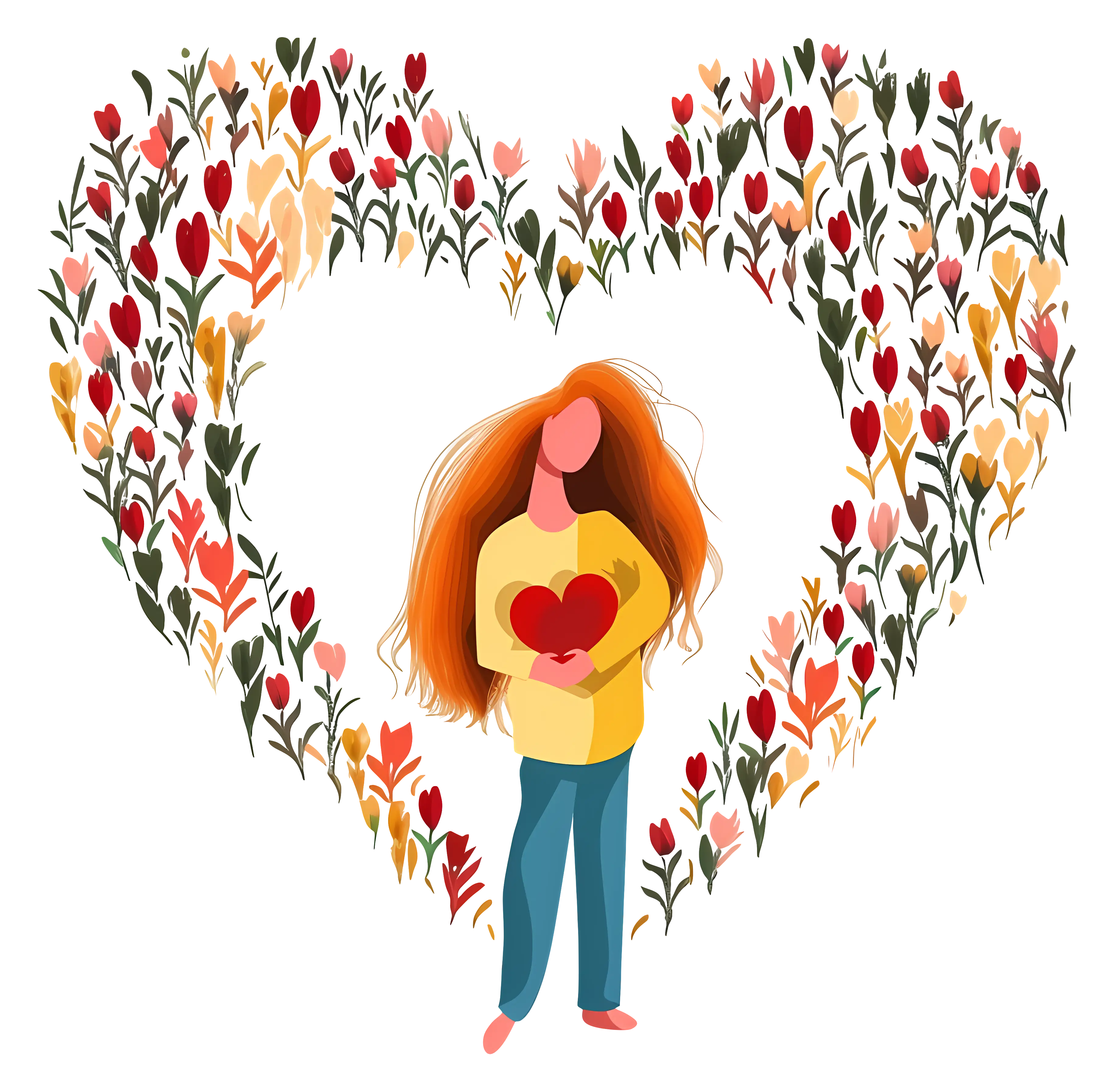Woman in a Floral Heart Illustration