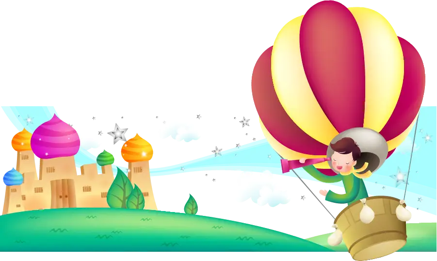 Child in Hot Air Balloon Near Fantasy Castle
