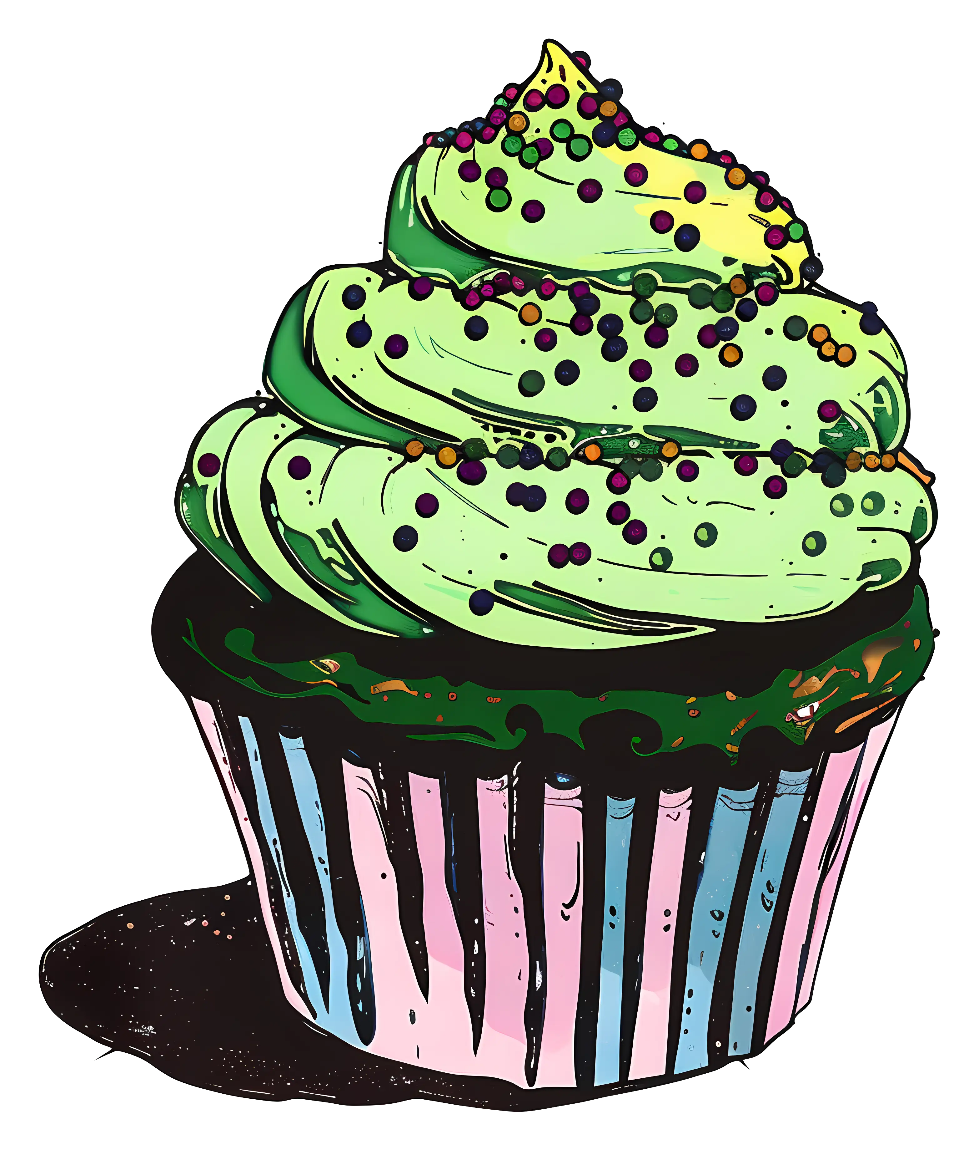 Green Frosted Cupcake with Sprinkles