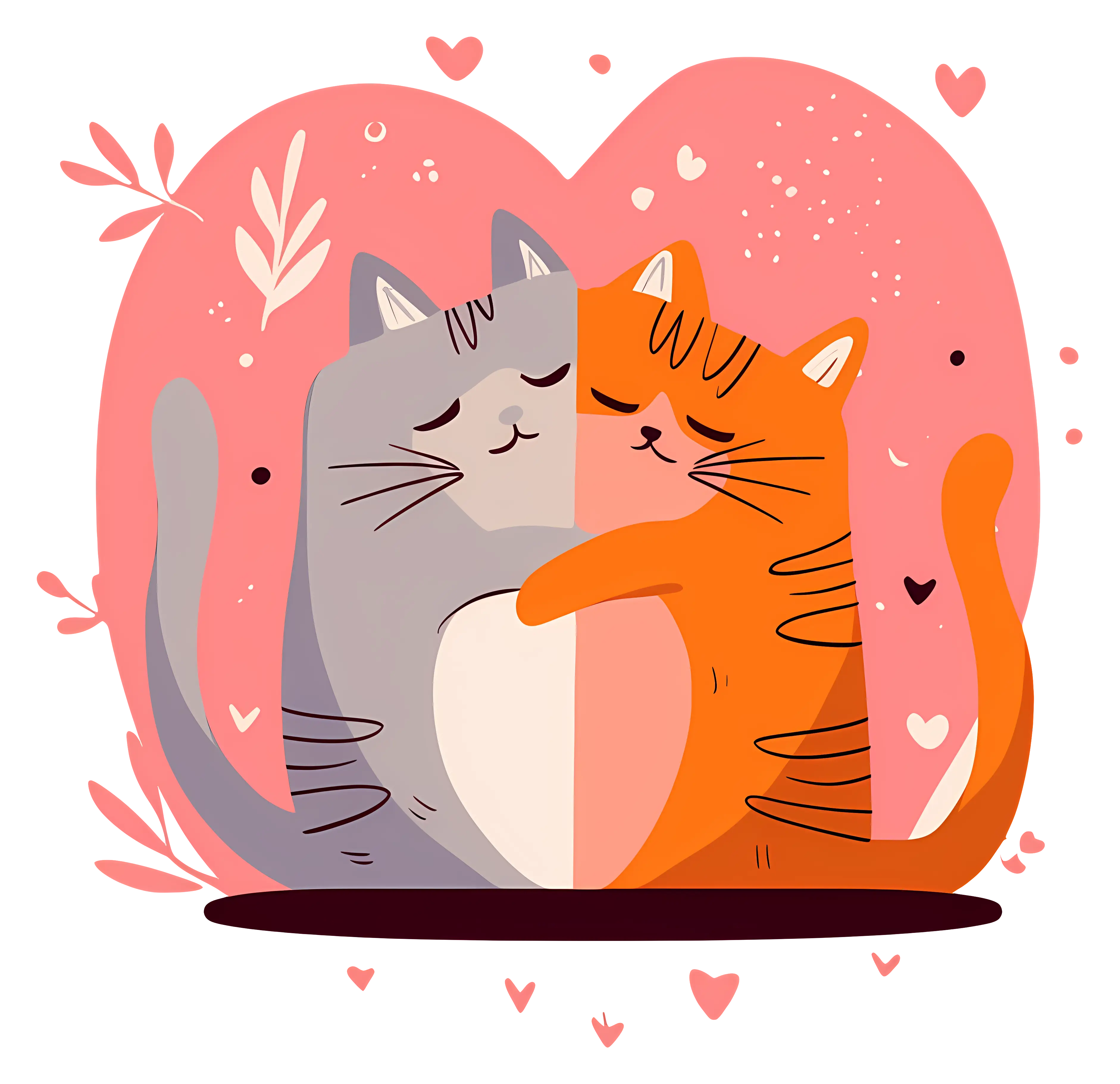Hugging Cats with Heart Background
