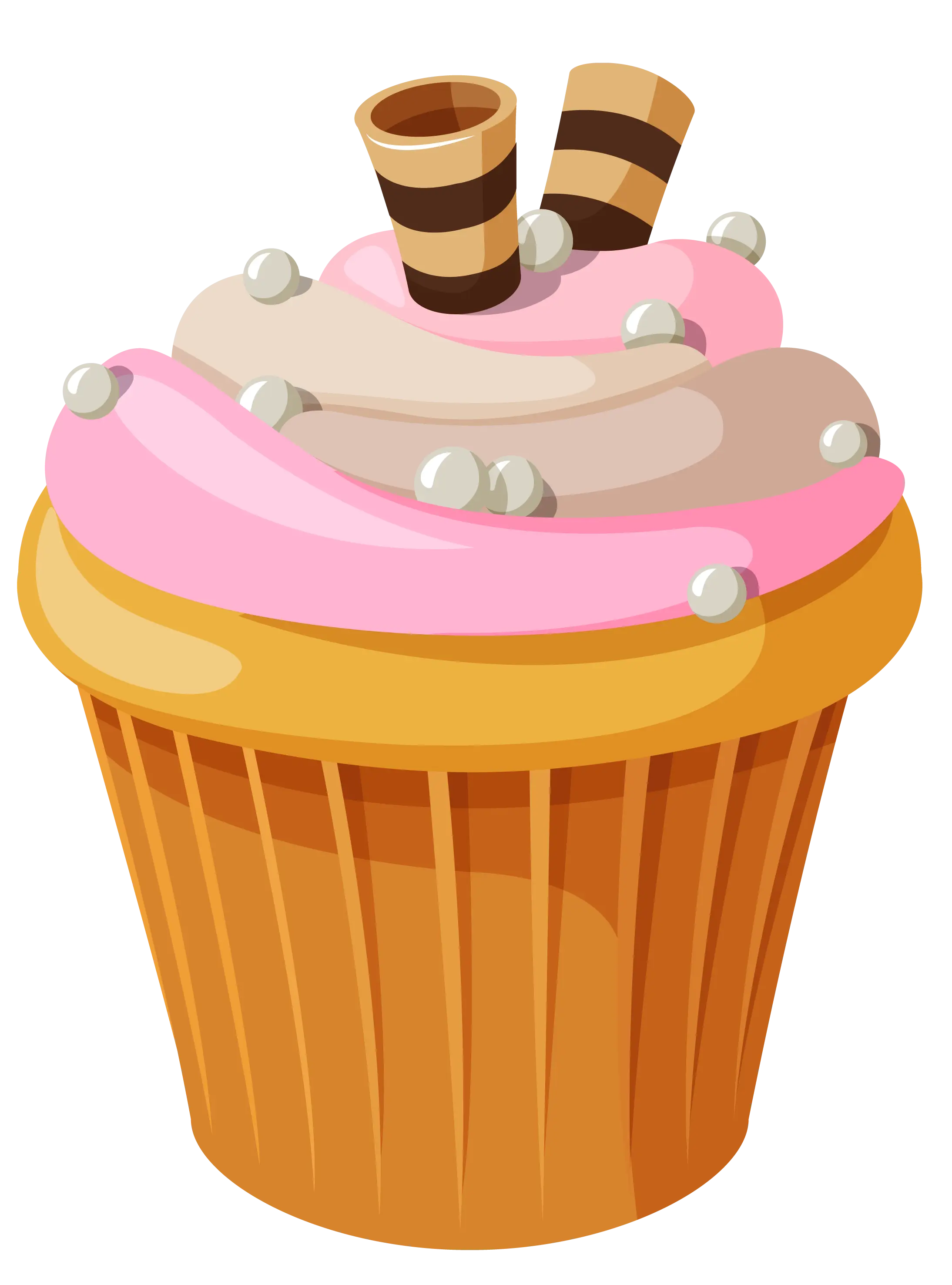 Delicious Cupcake with Pink Frosting and Chocolate Sticks