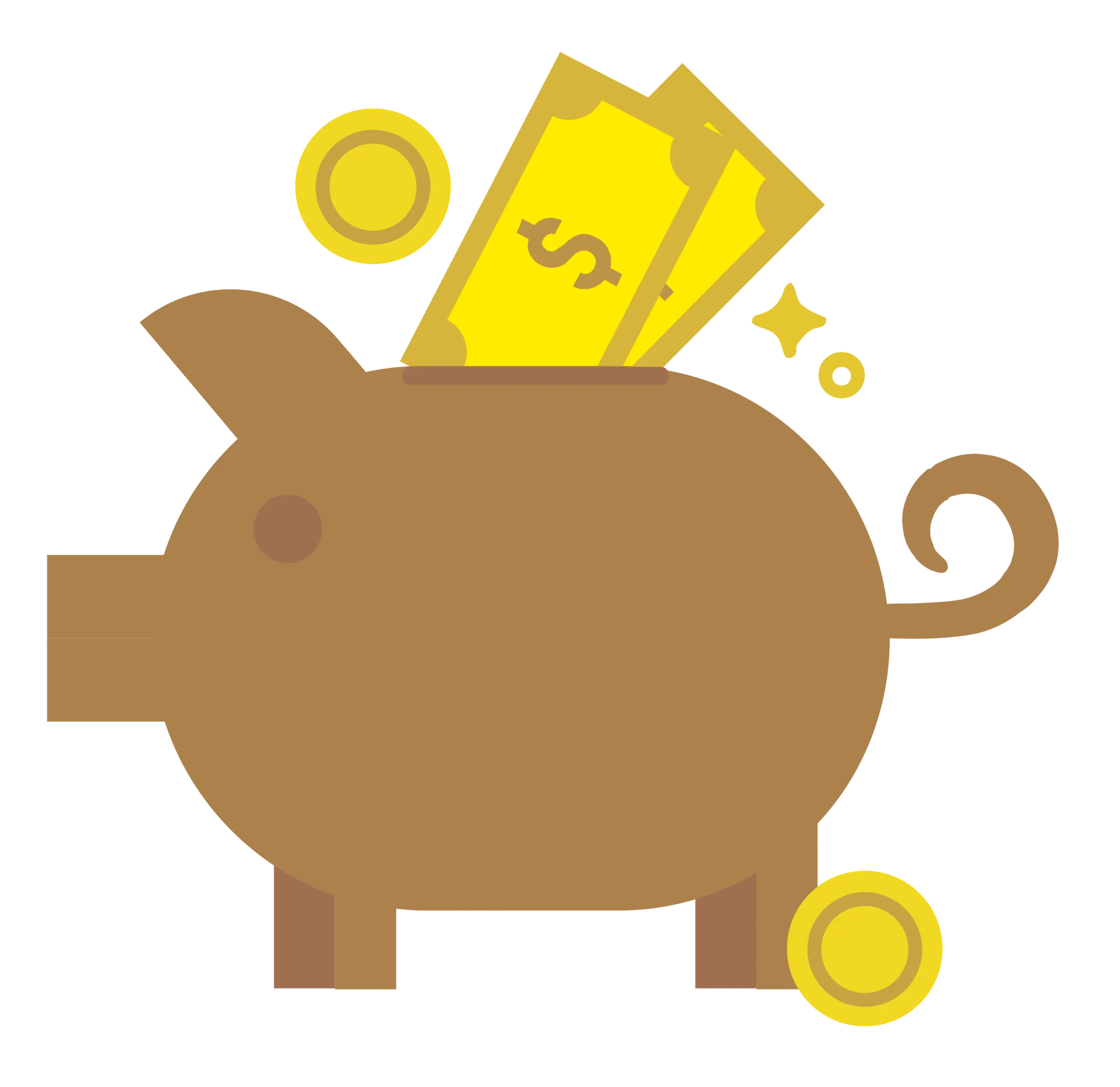 Cute Piggy Bank Clipart with Money and Coins