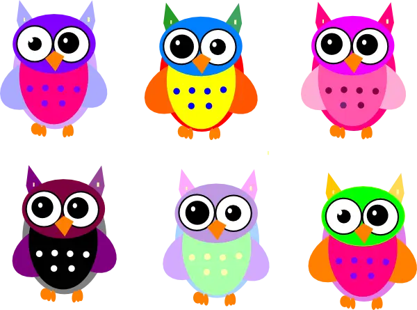 Set of Colorful Cartoon Owls