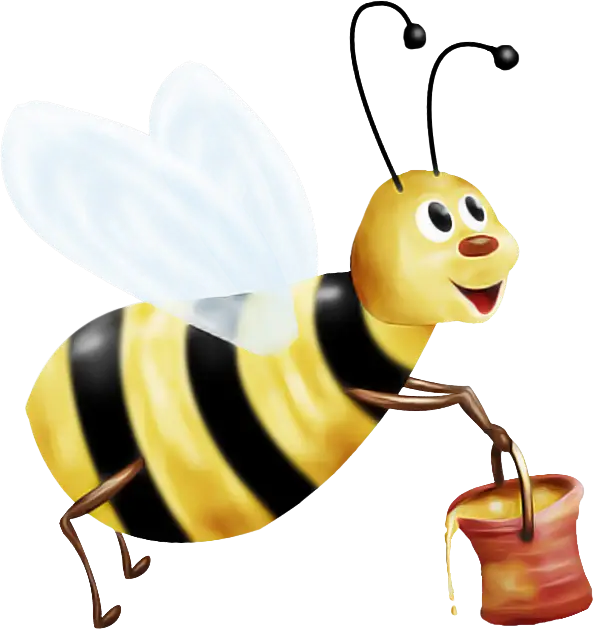 Cartoon Bee Carrying a Honey Bucket