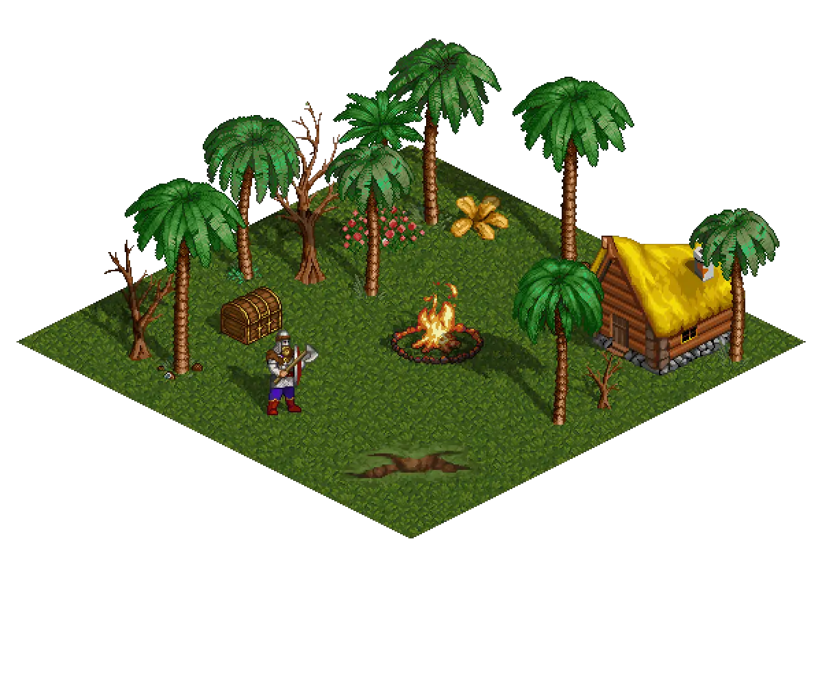 Isometric Game Scene with Character and Environment
