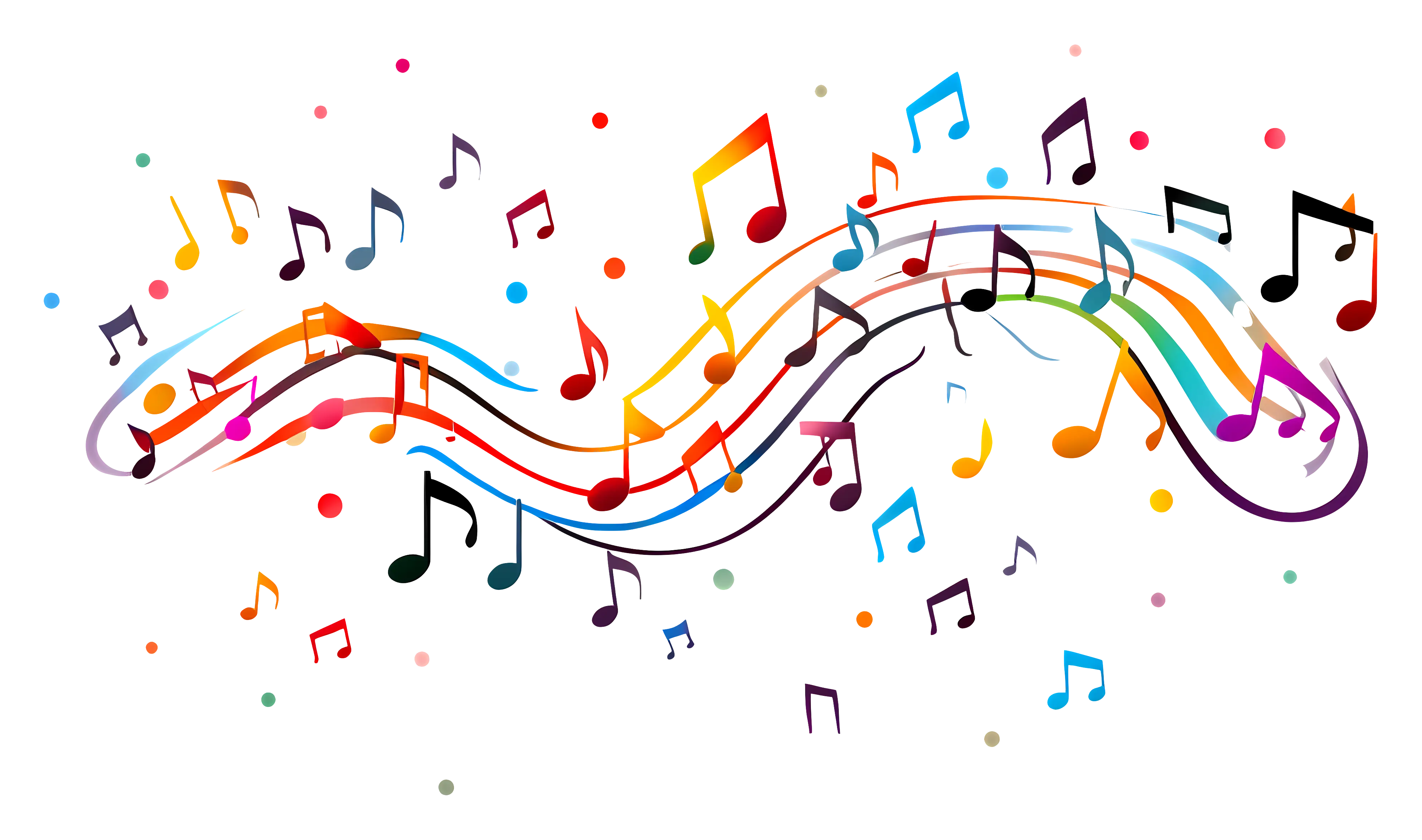 Colorful Music Notes with Wavy Lines