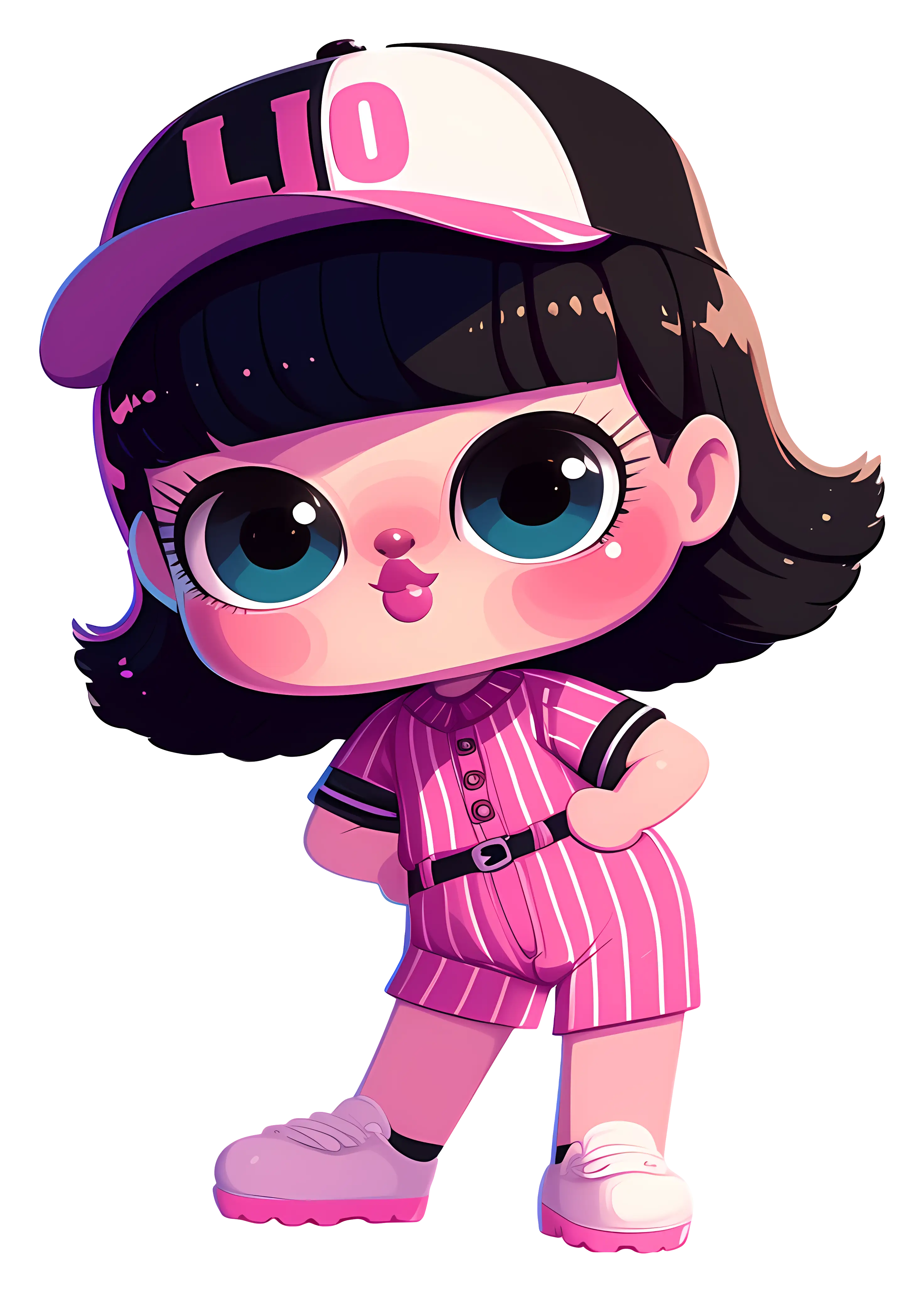 Cartoon Girl in Pink Baseball Outfit