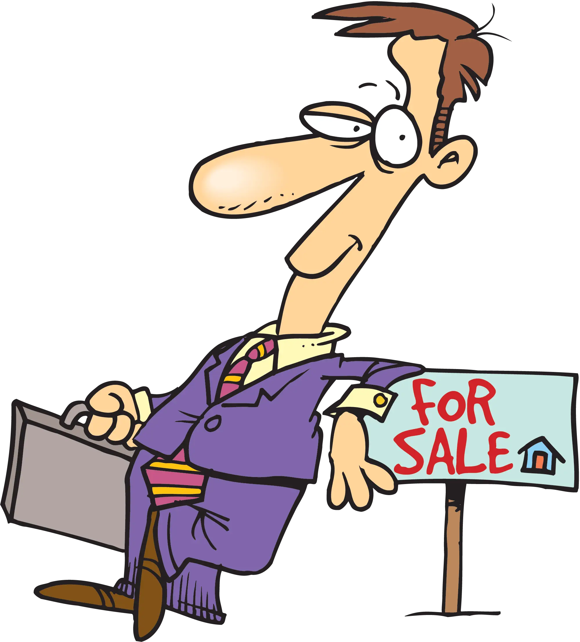 Cartoon Real Estate Agent with For Sale Sign