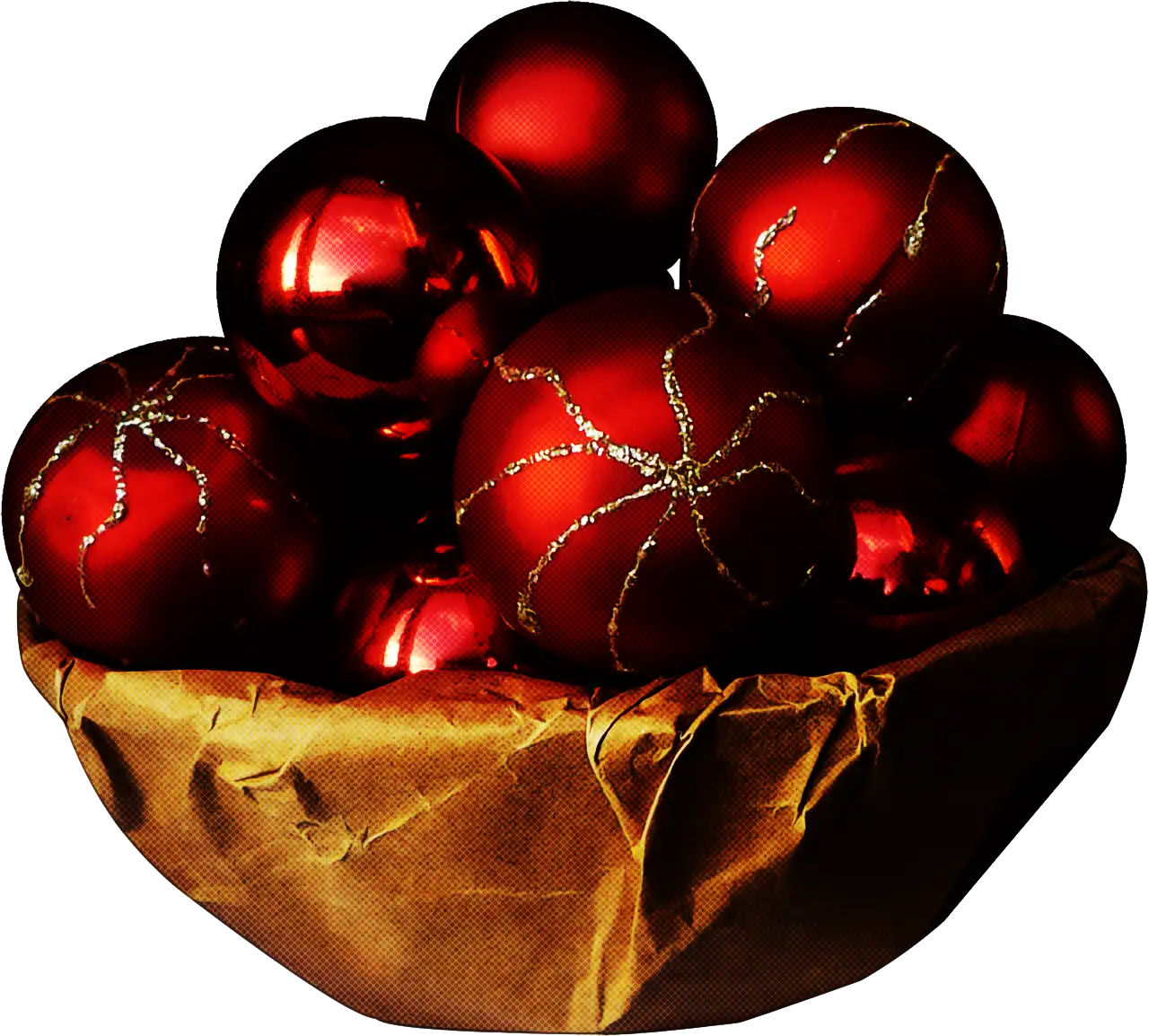 Christmas Red Ornaments in Decorative Bowl