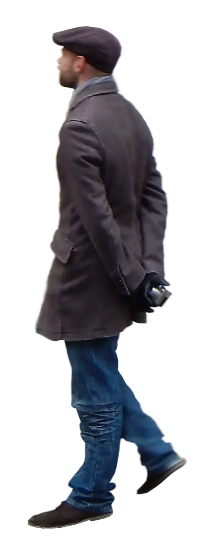 Man Walking in Coat and Hat