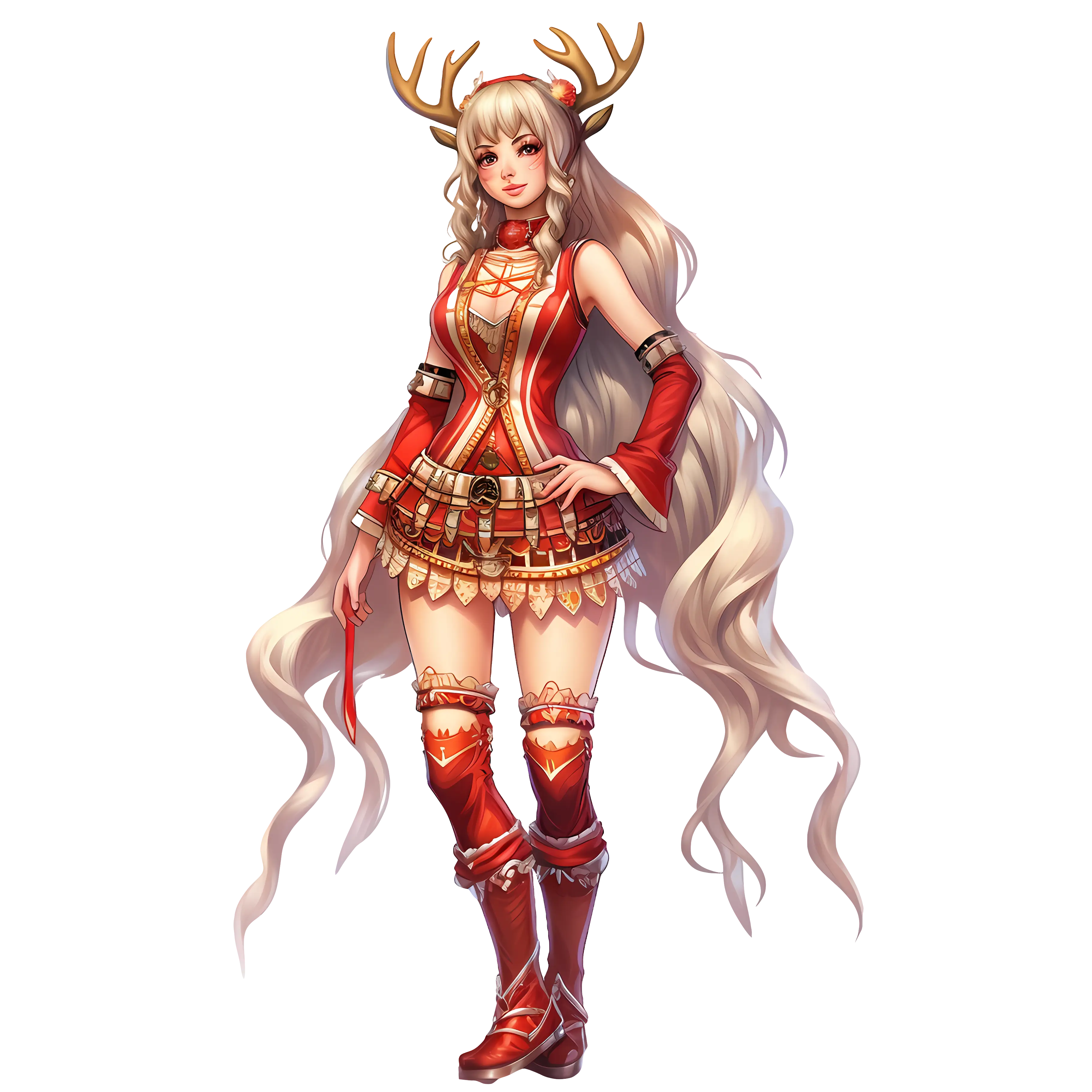 Anime Girl with Antlers in Red Costume