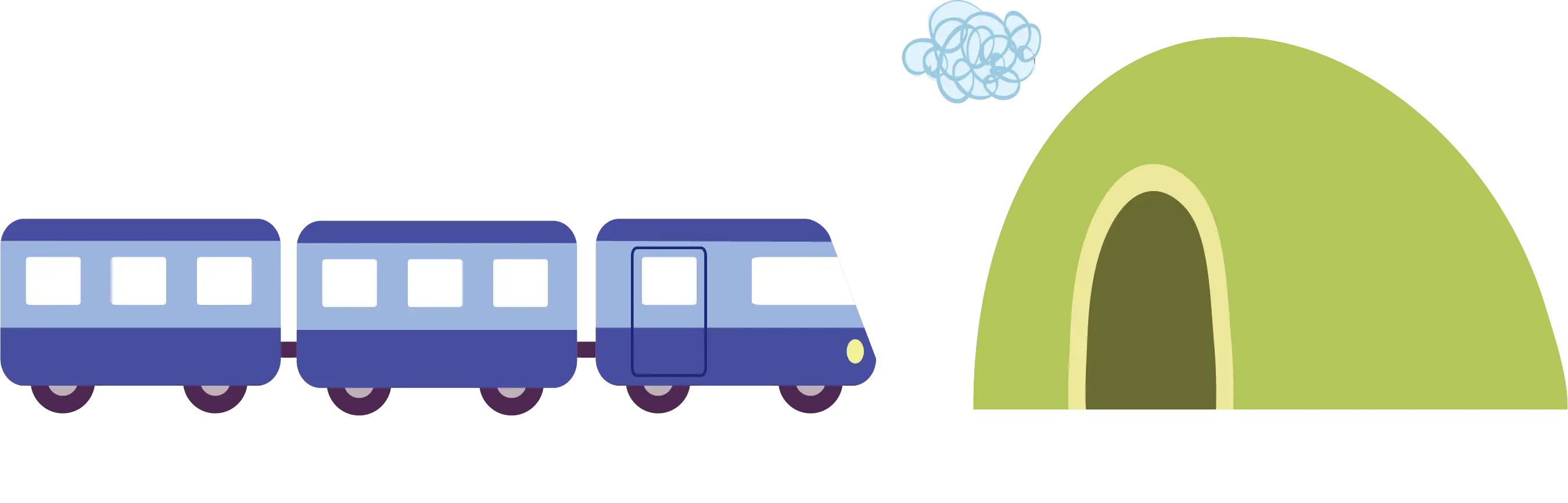 Blue Cartoon Train Entering Tunnel