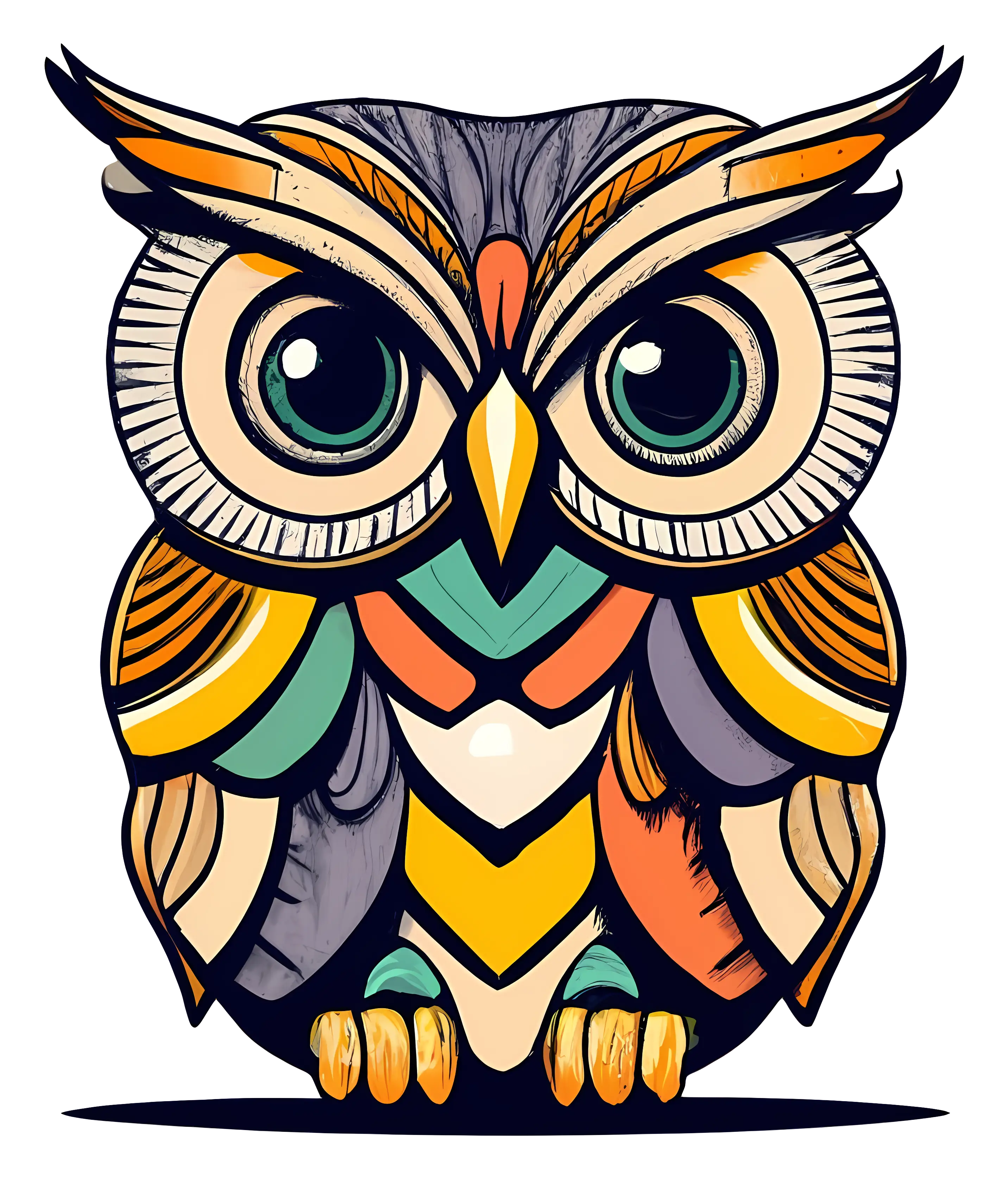 Colorful Cartoon Owl with Artistic Patterns