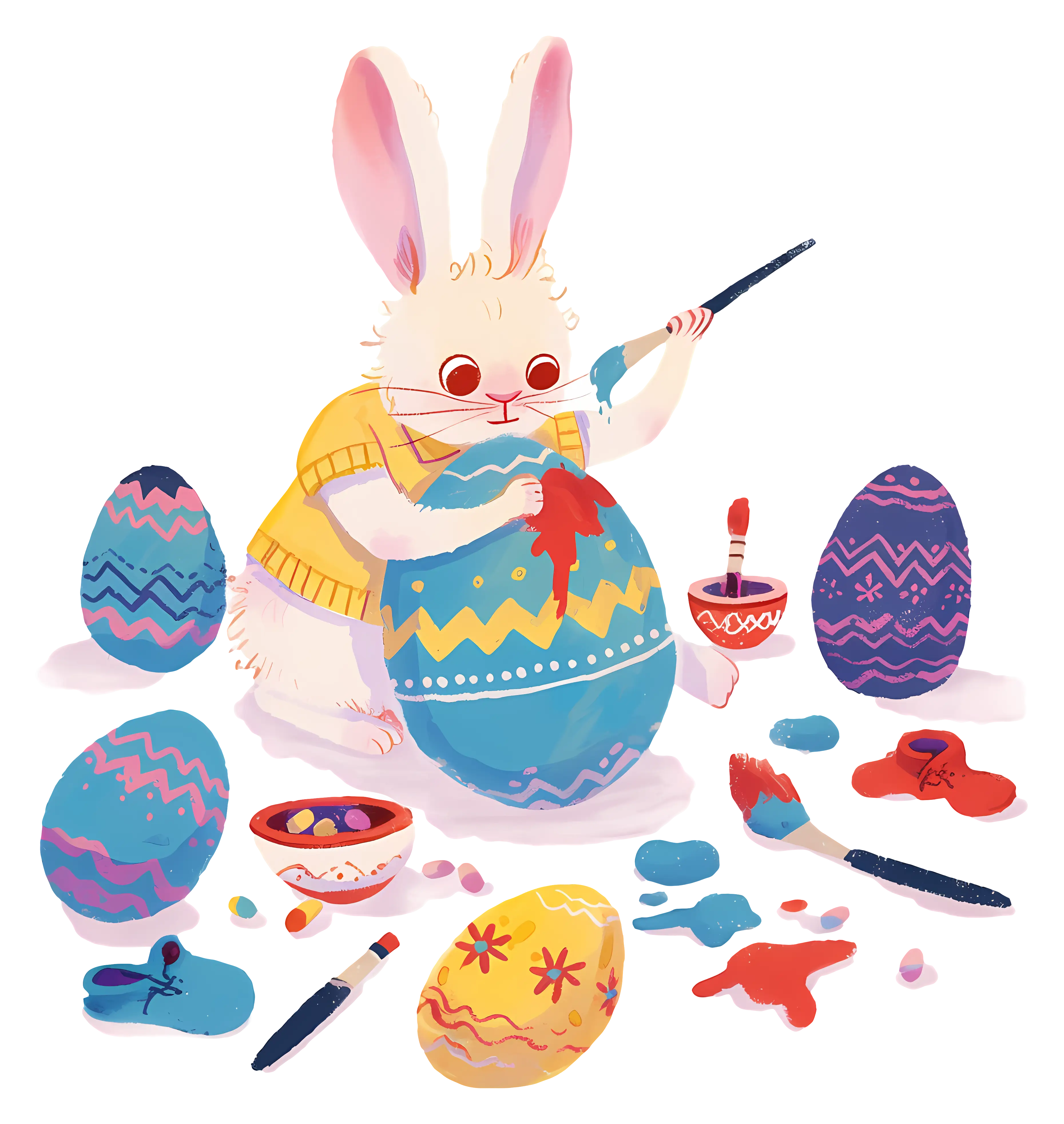 Easter Bunny Painting Colorful Eggs