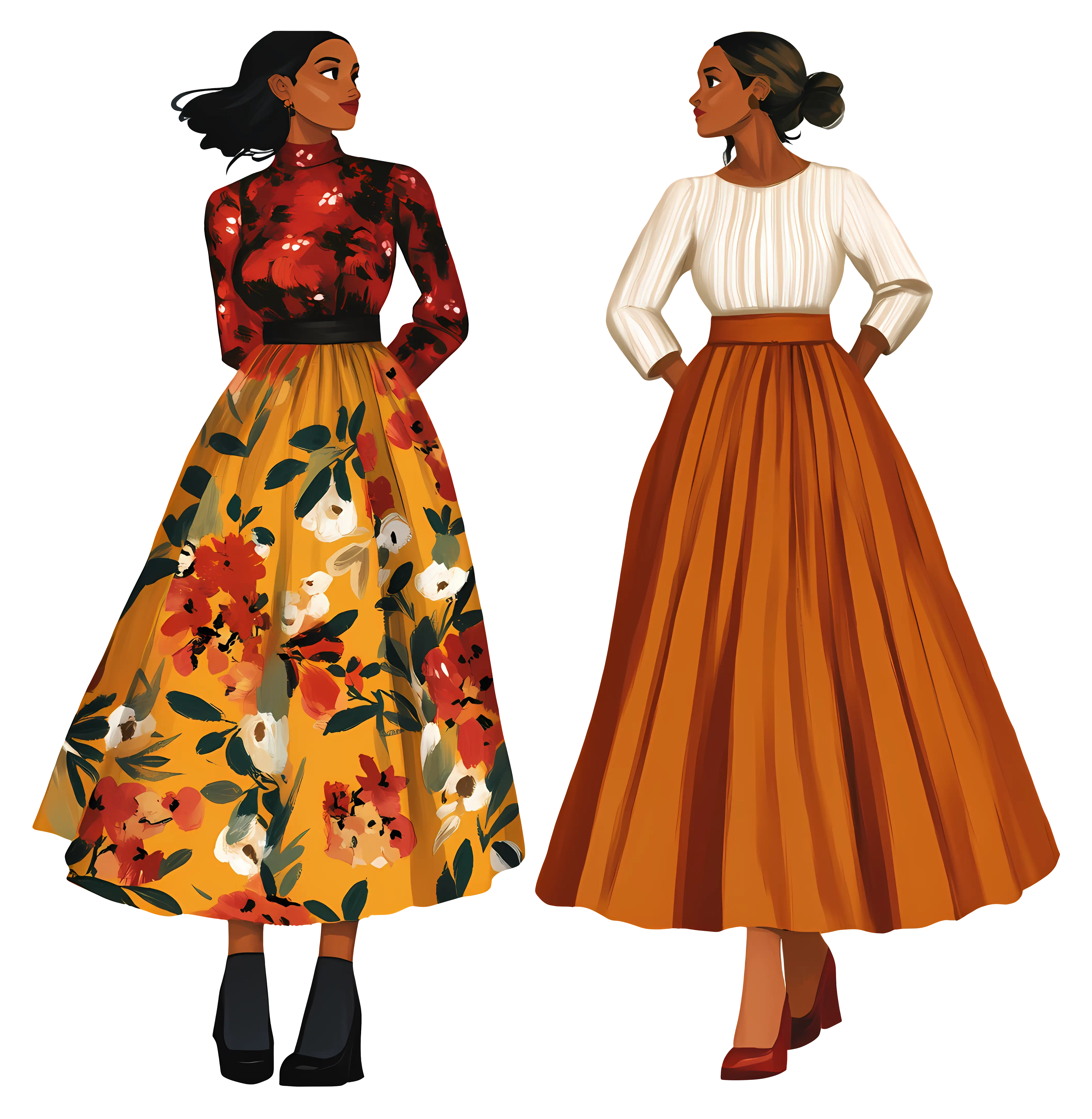 Elegant Women in Autumn Skirts