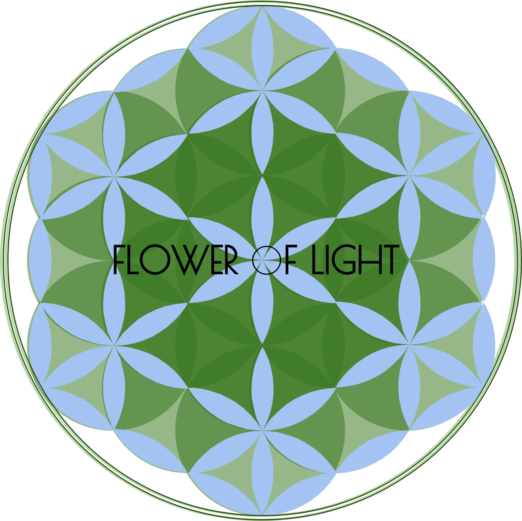 Geometric Flower of Life Design in Green and Blue