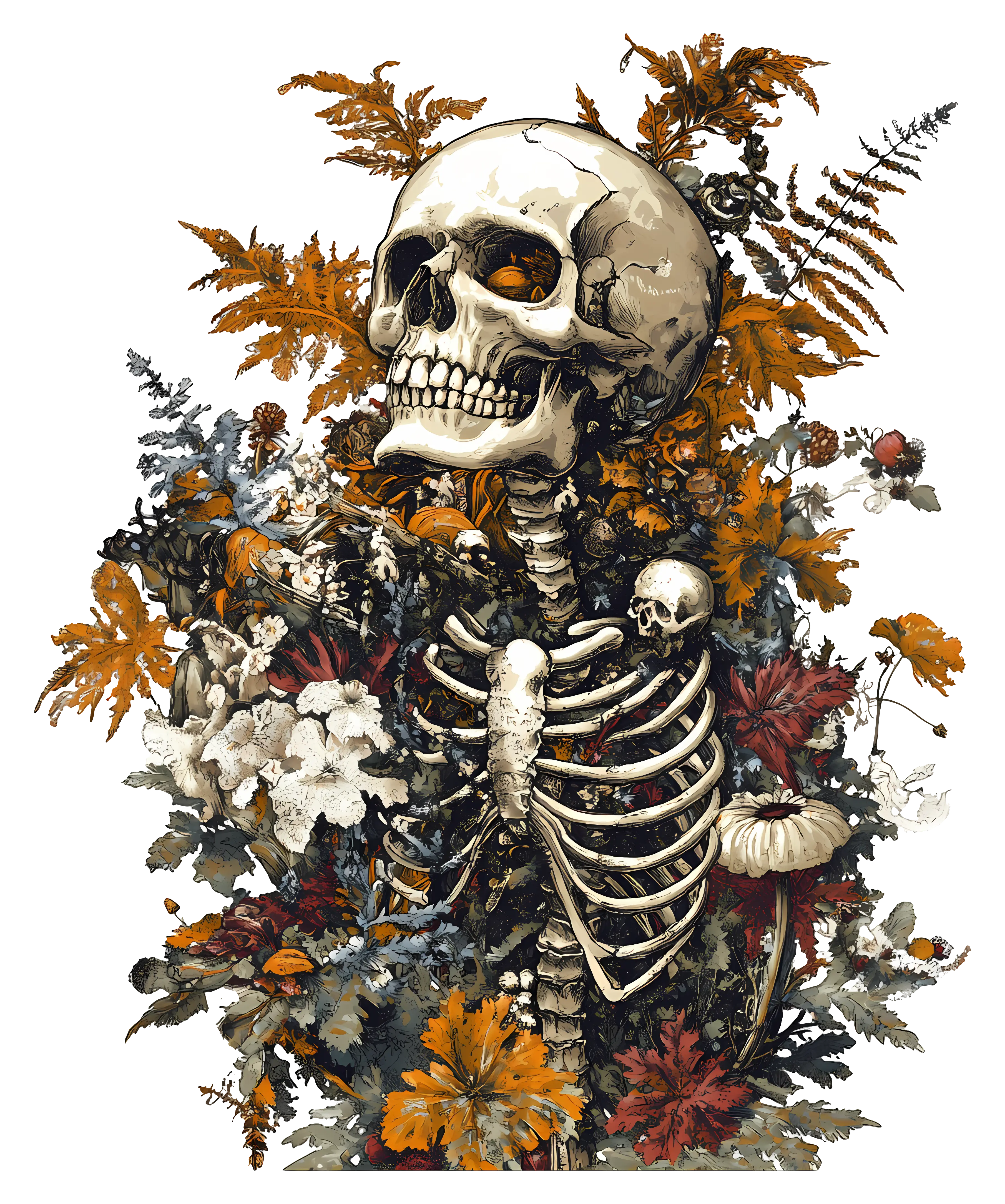 Skeleton Surrounded by Flowers