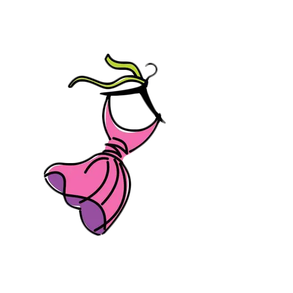 Pink dress illustration with a green bow