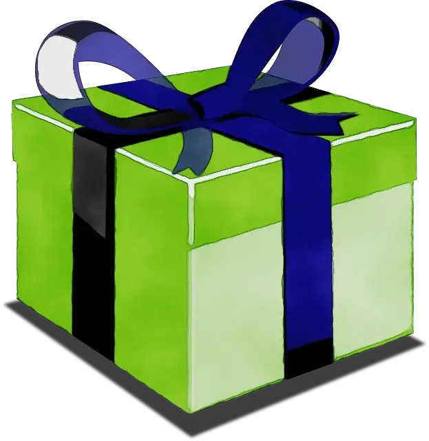 Green Gift Box with Blue Ribbon Illustration