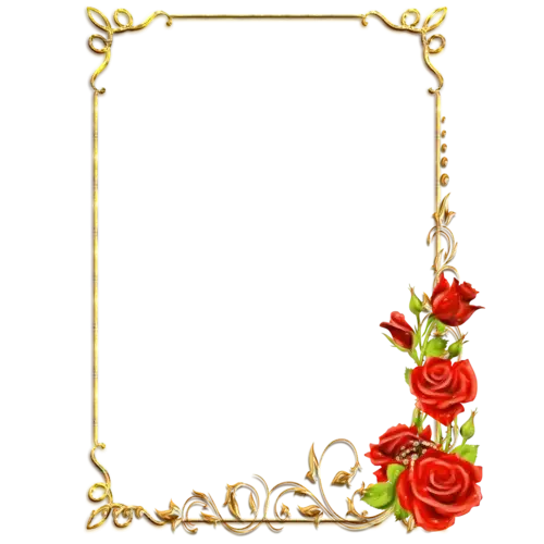 Elegant Golden Decorative Frame with Red Roses