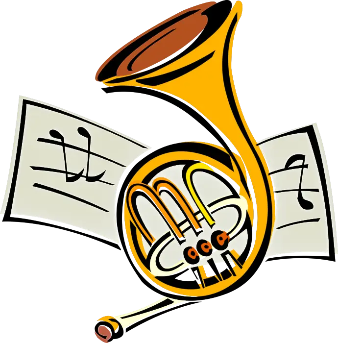 French Horn with Musical Notes