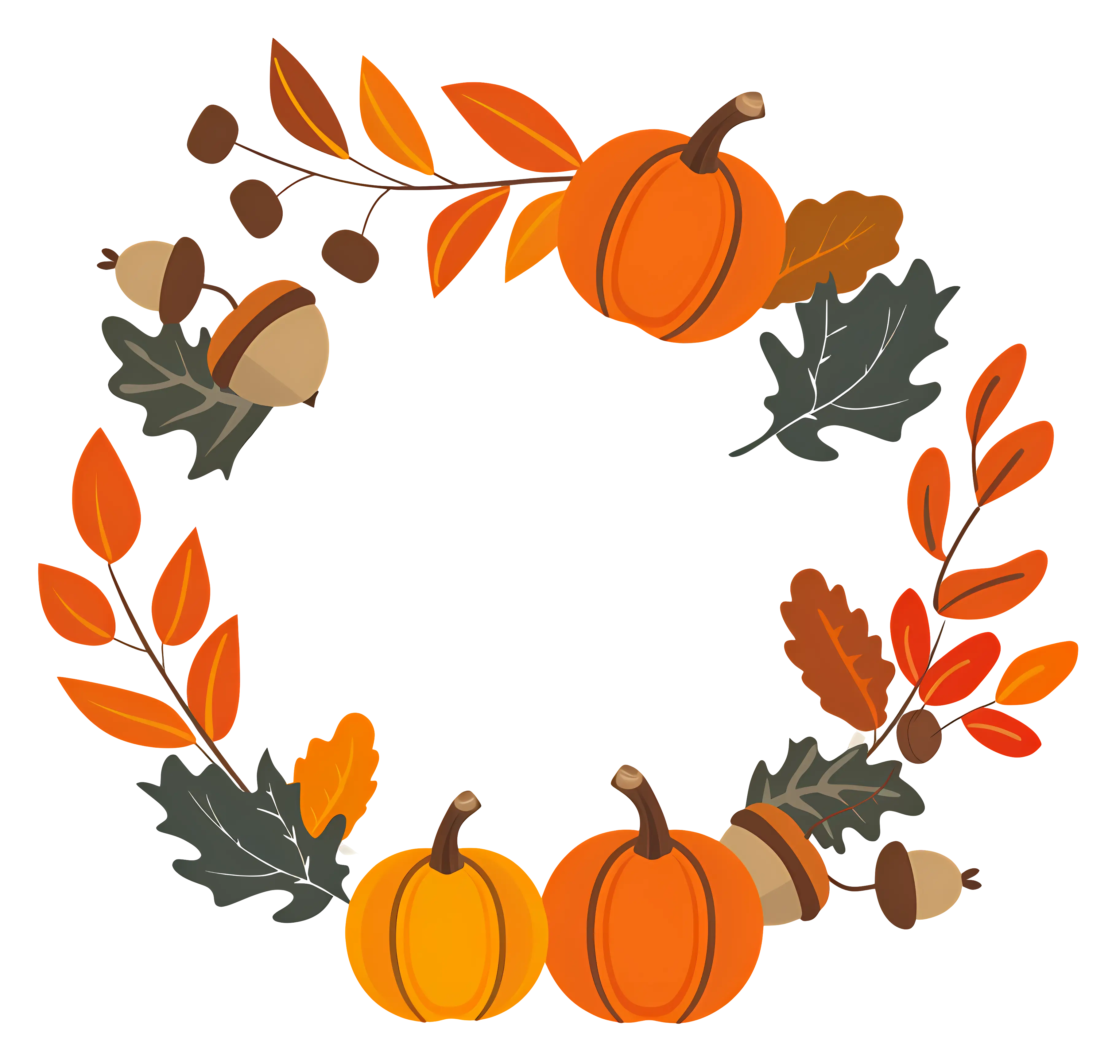 Autumn Wreath with Pumpkins and Acorns