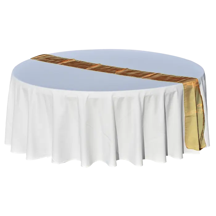 Round Table with White Cloth and Gold Accent
