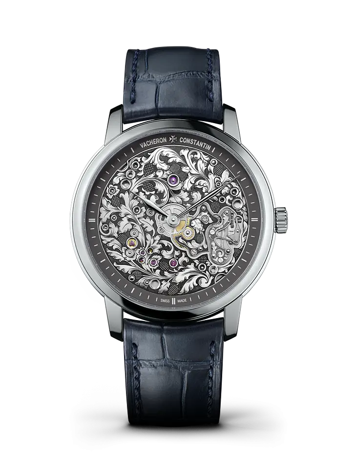 Luxury Watch with Skeleton Design and Leather Strap