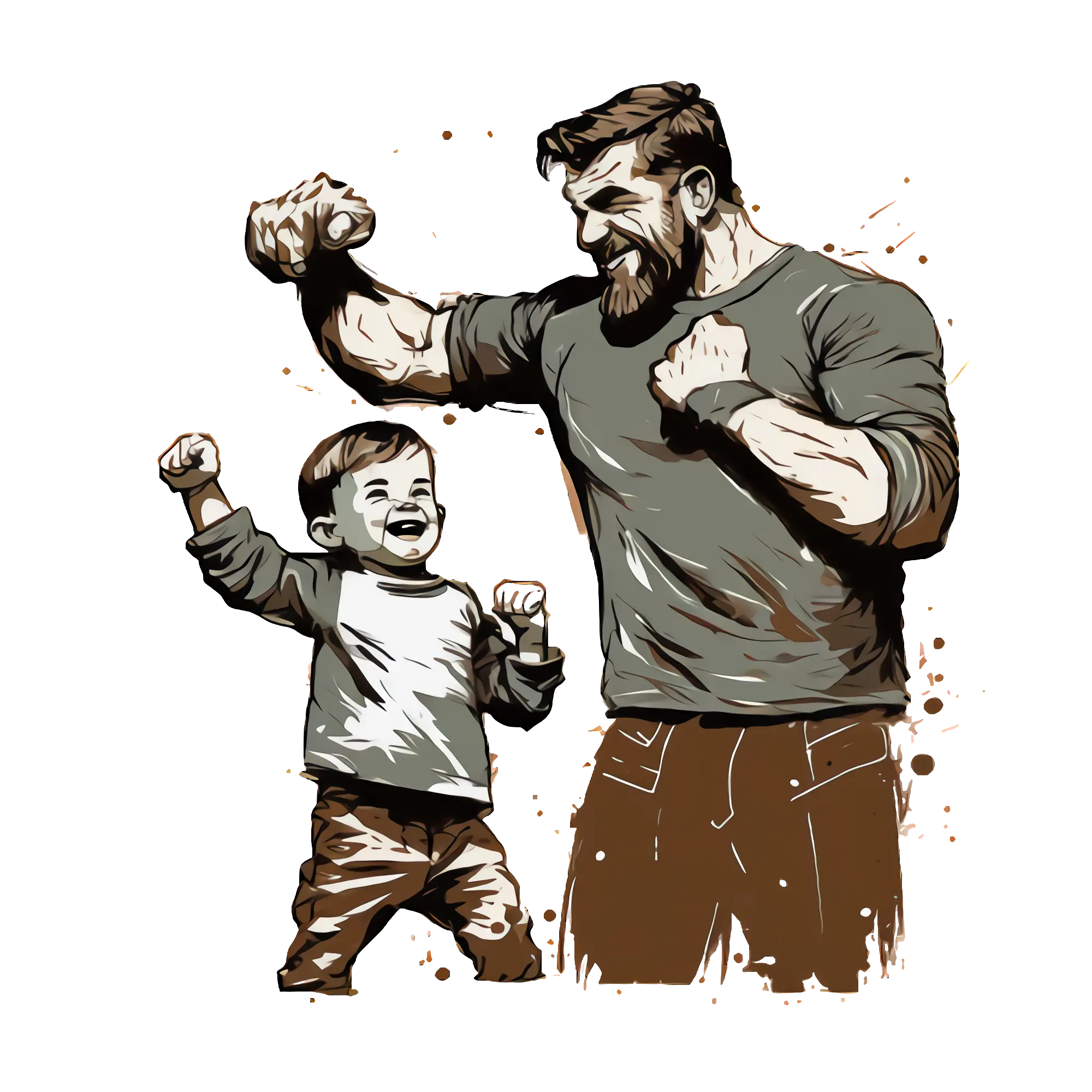 Father and Son Cheering Together