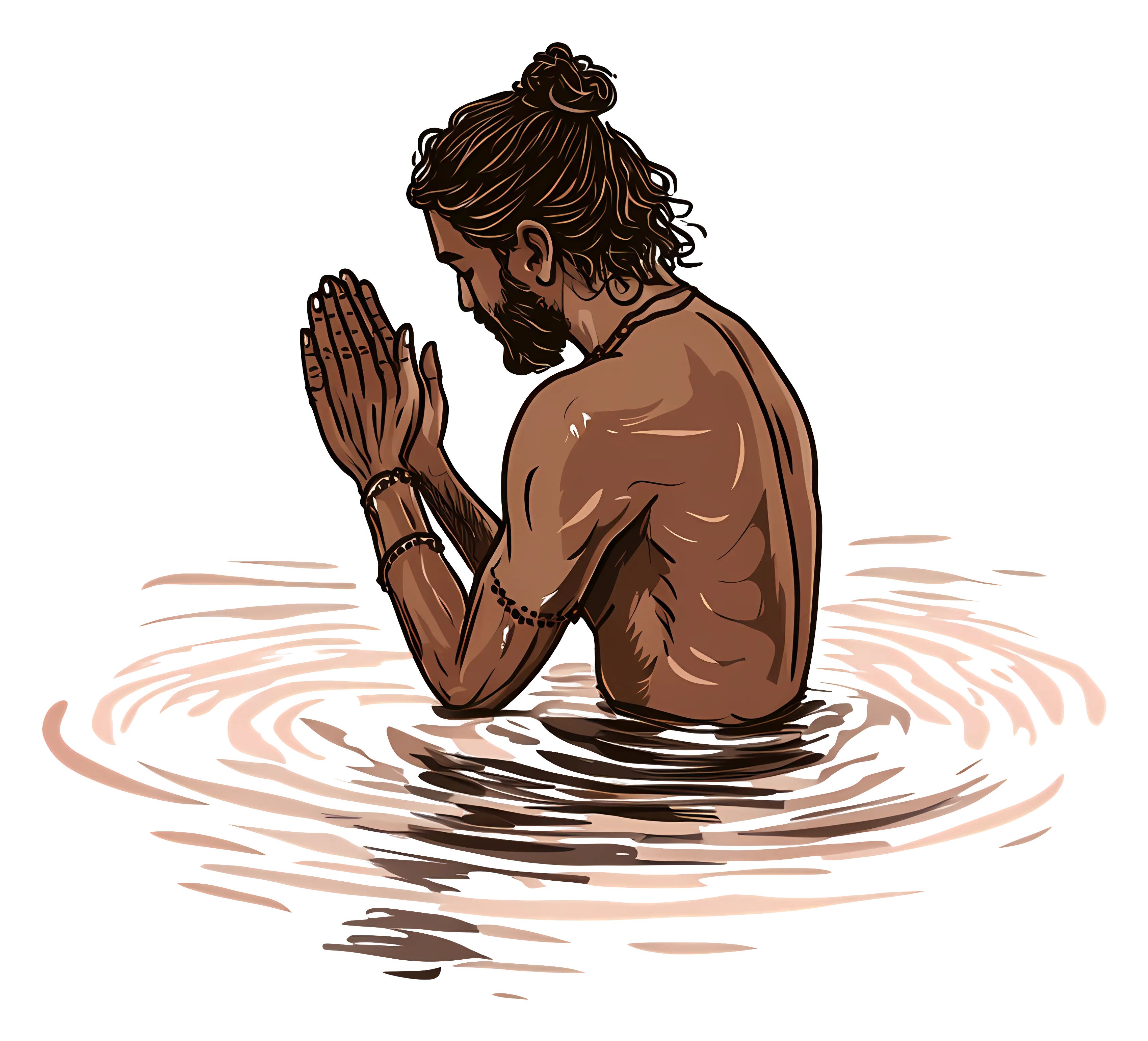 Spiritual Man Praying in Water