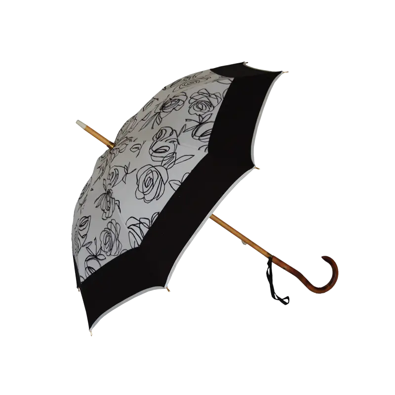 Black Umbrella with Rose Pattern