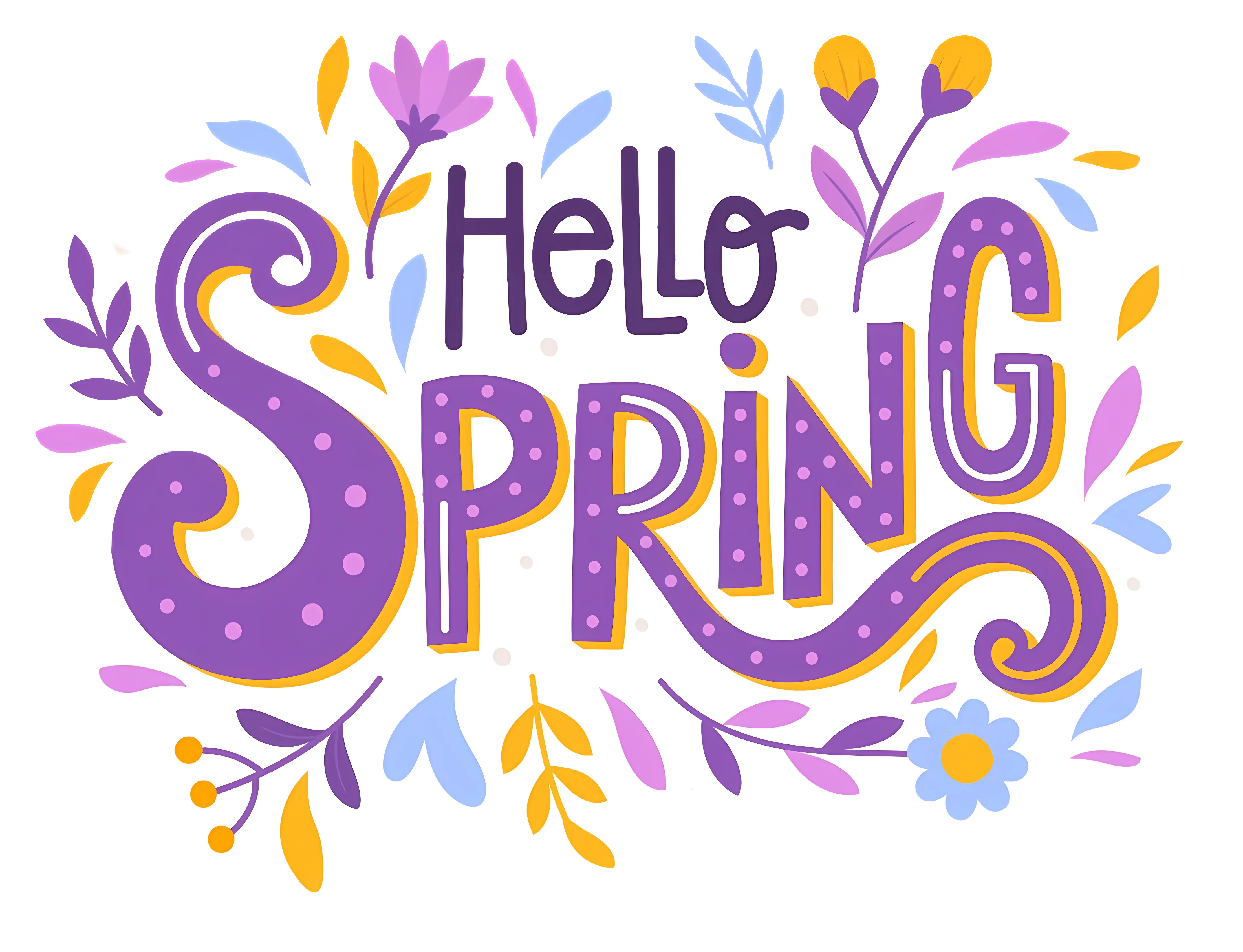 Hello Spring Text with Floral Design
