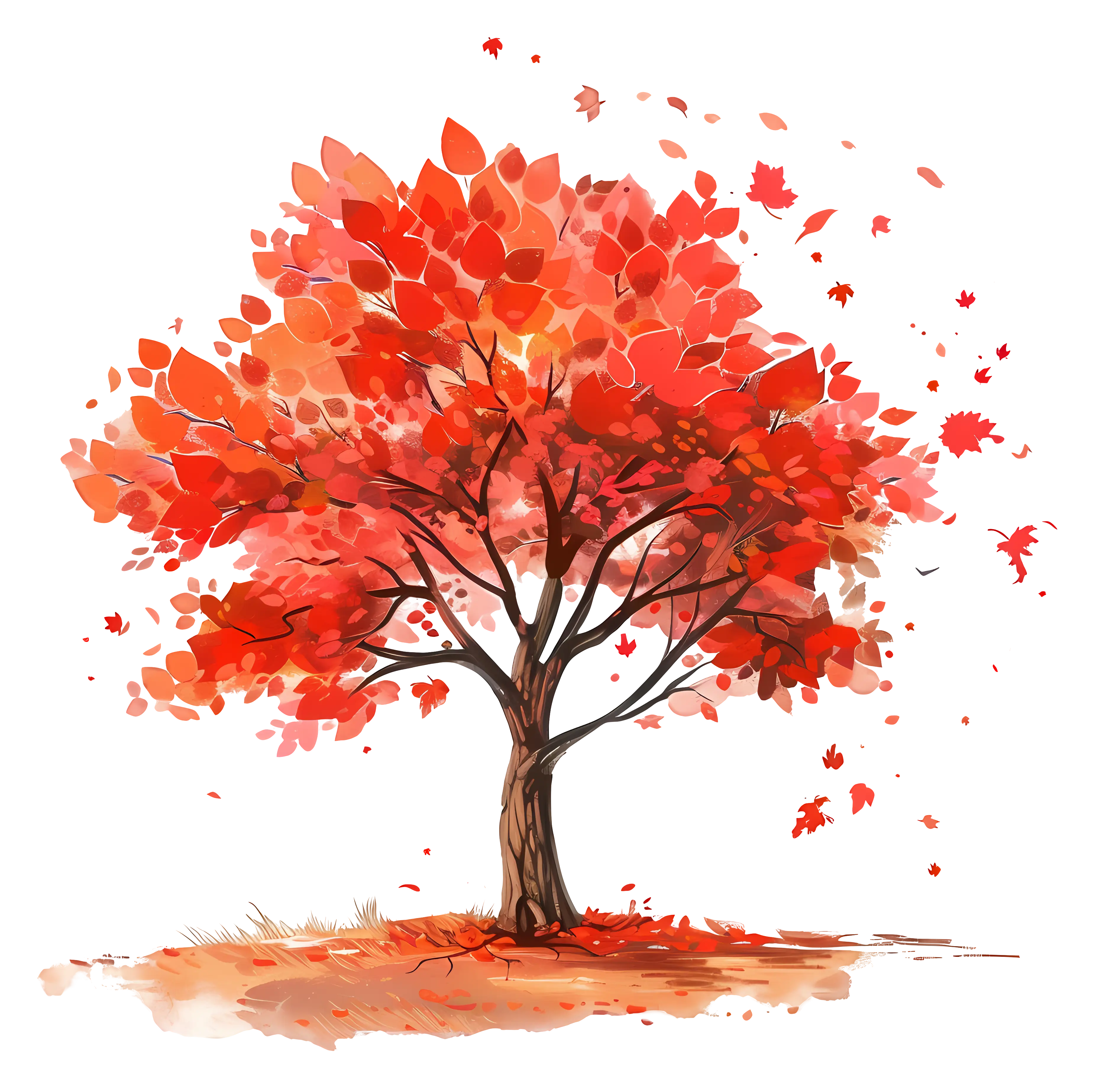 Autumn Tree with Vibrant Red Leaves
