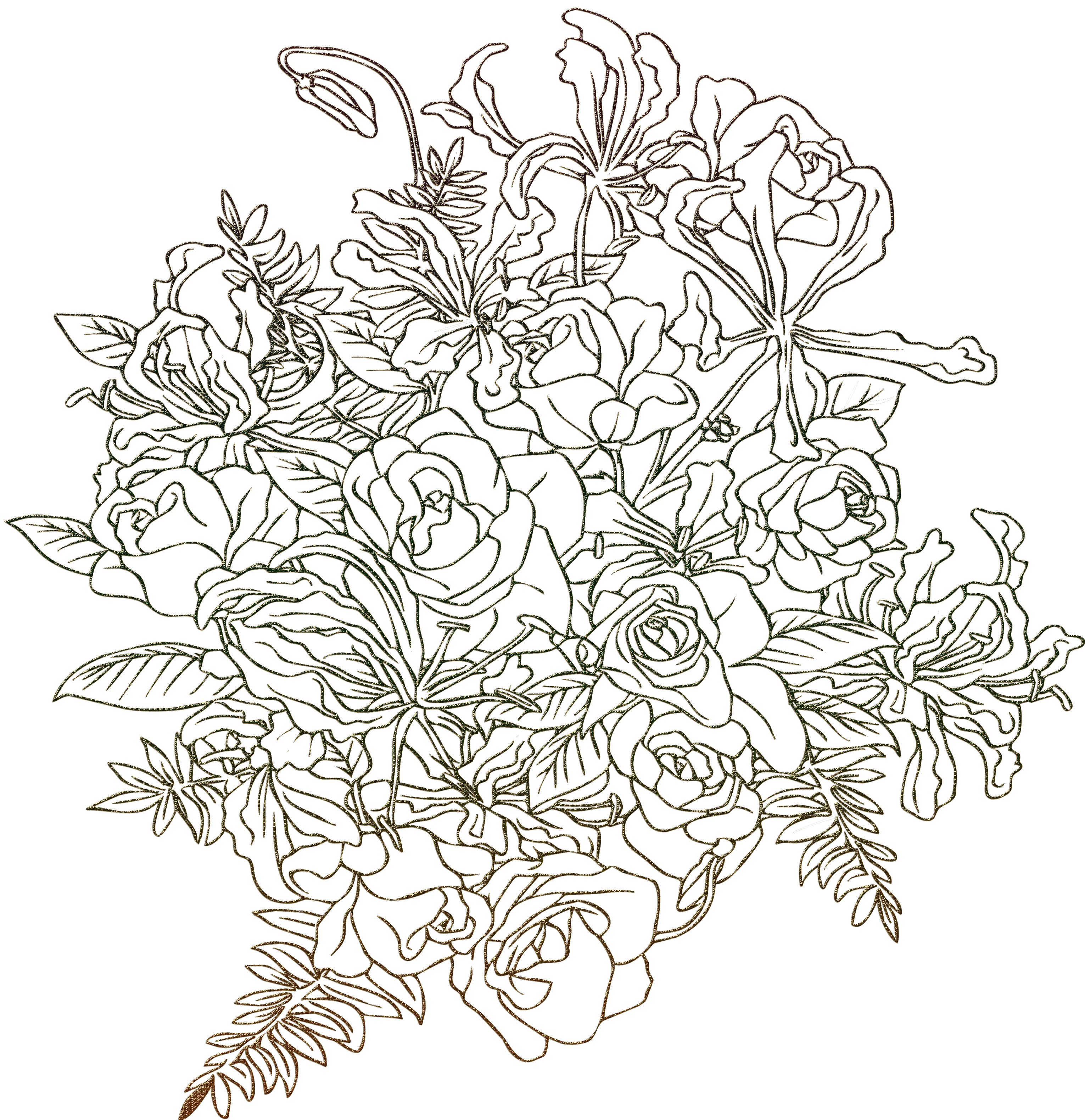 Detailed Flower Bouquet Outline Drawing