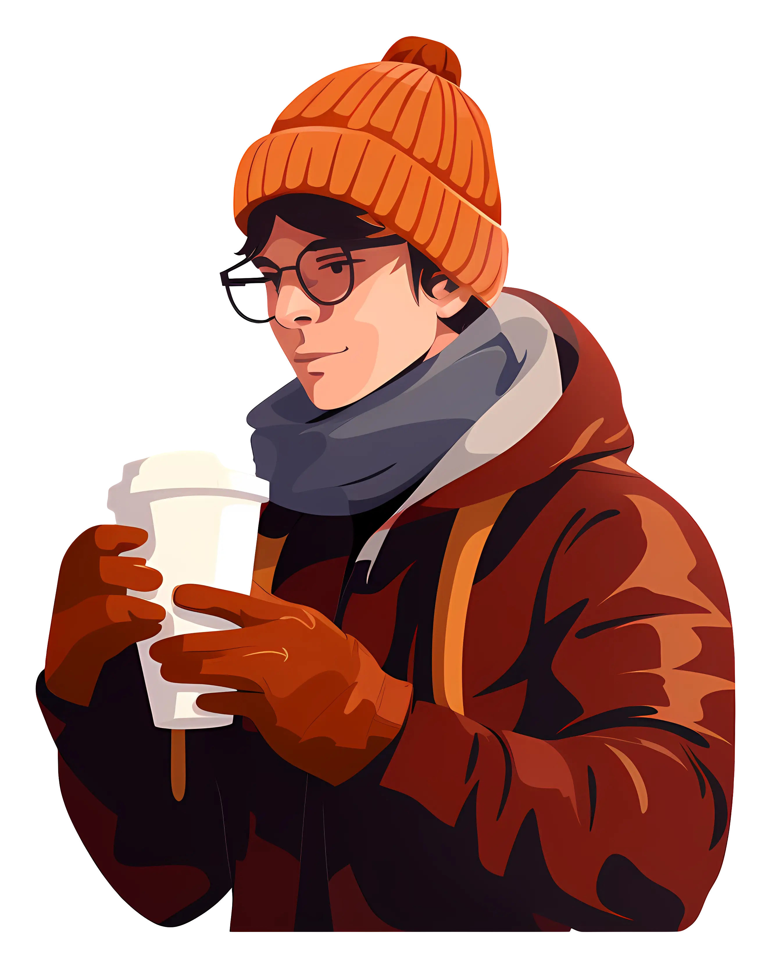 Man in Winter Attire with Hot Coffee
