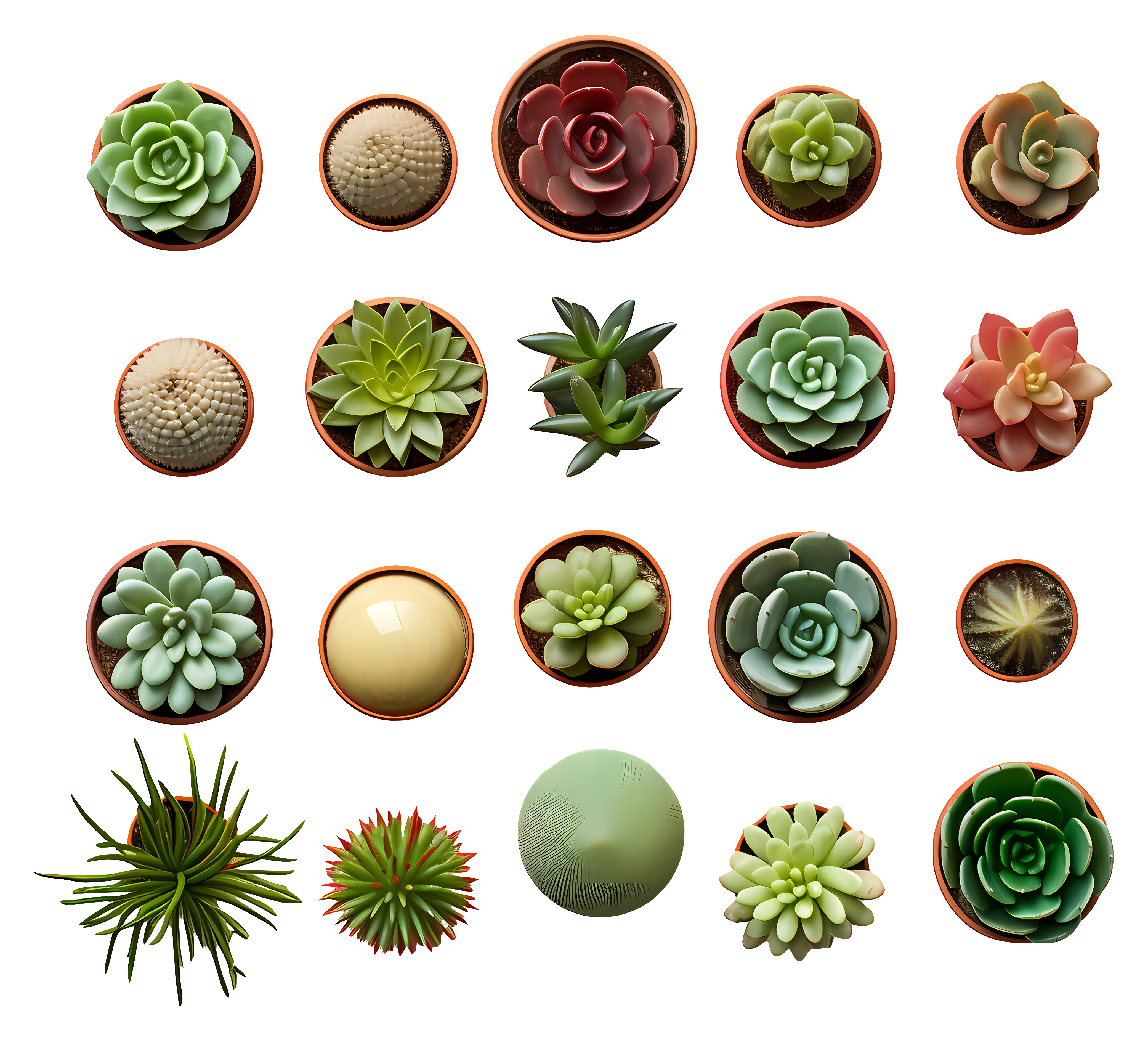 Top View of Potted Succulents Collection