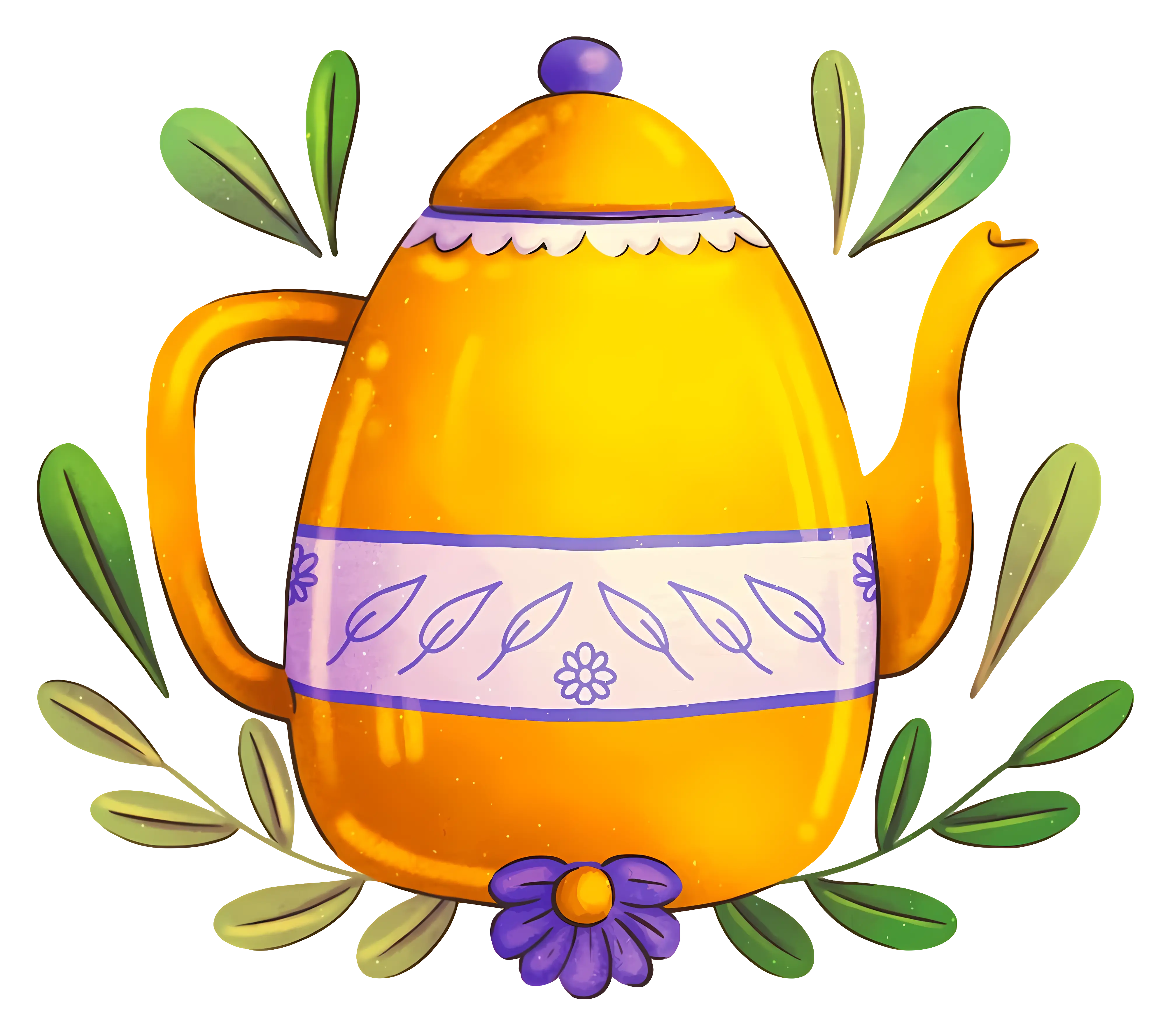 Yellow Teapot with Floral Design