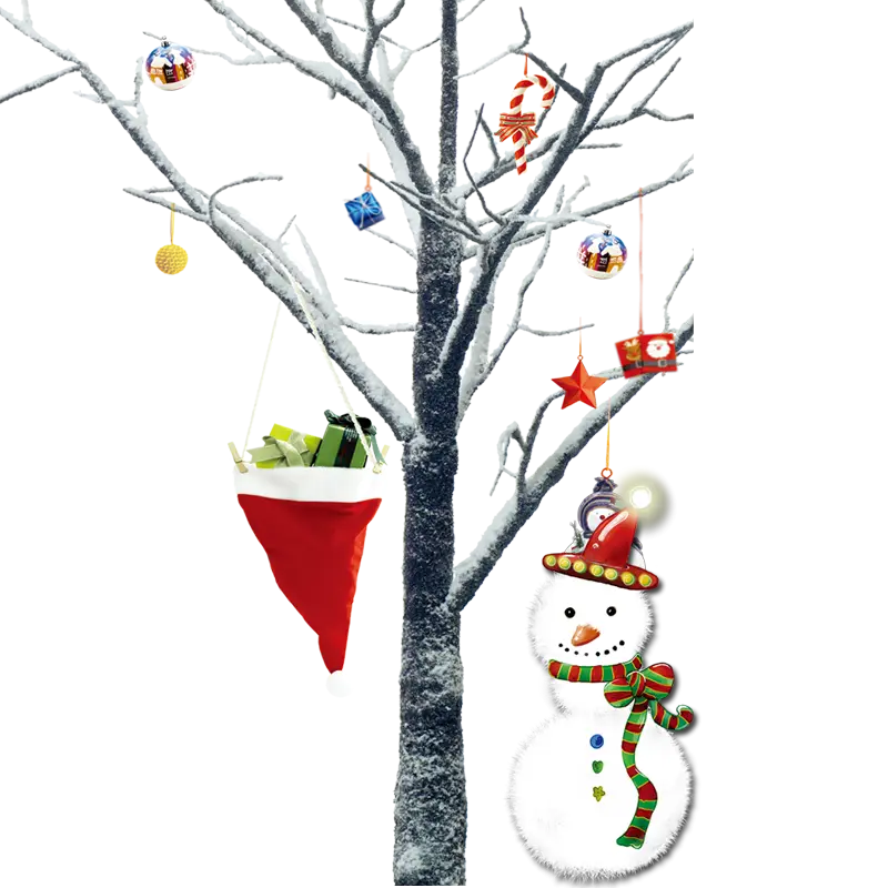Decorated tree with snowman