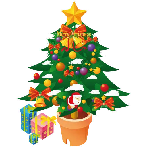 Decorated Christmas Tree with Presents and Santa Figurine