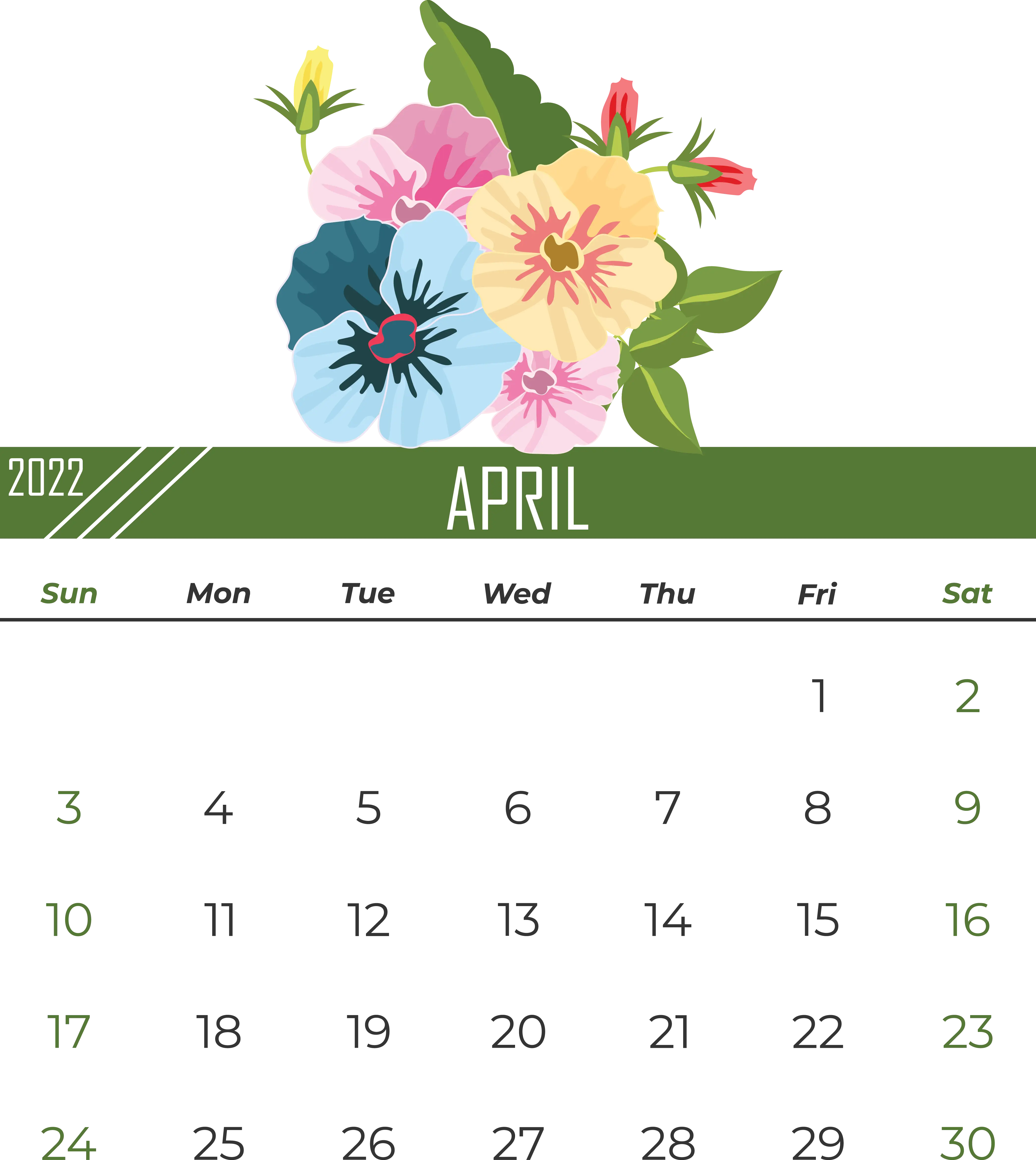 April Calendar Featuring Colorful Flowers