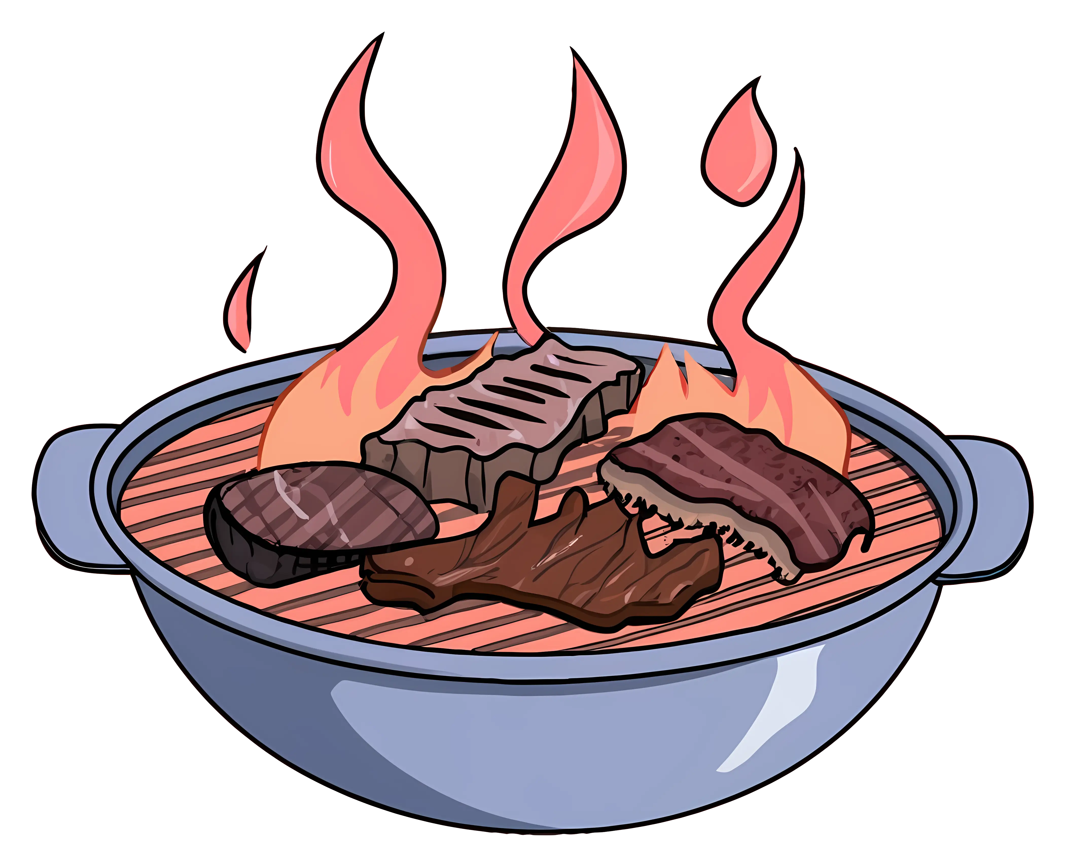 Grill with Meat on Fire