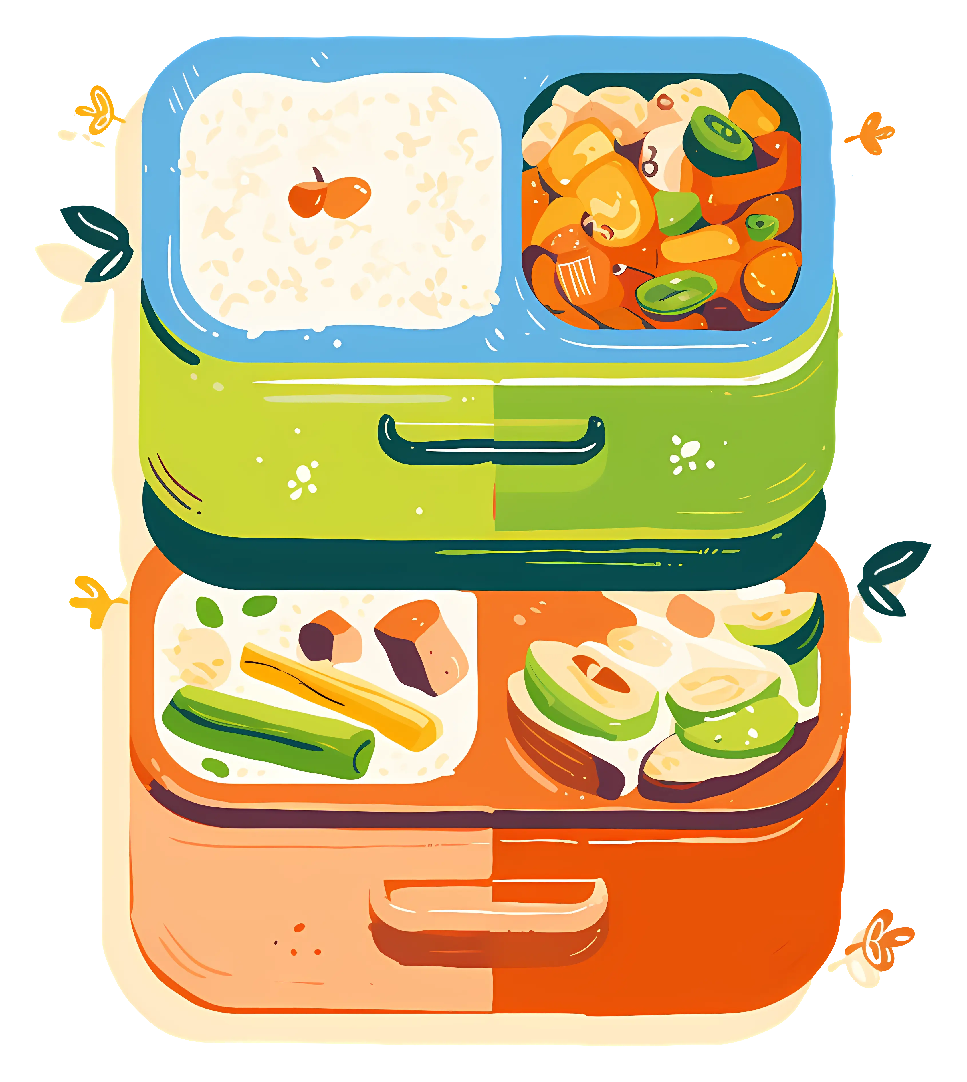 Lunch Box Illustration with Food Containers